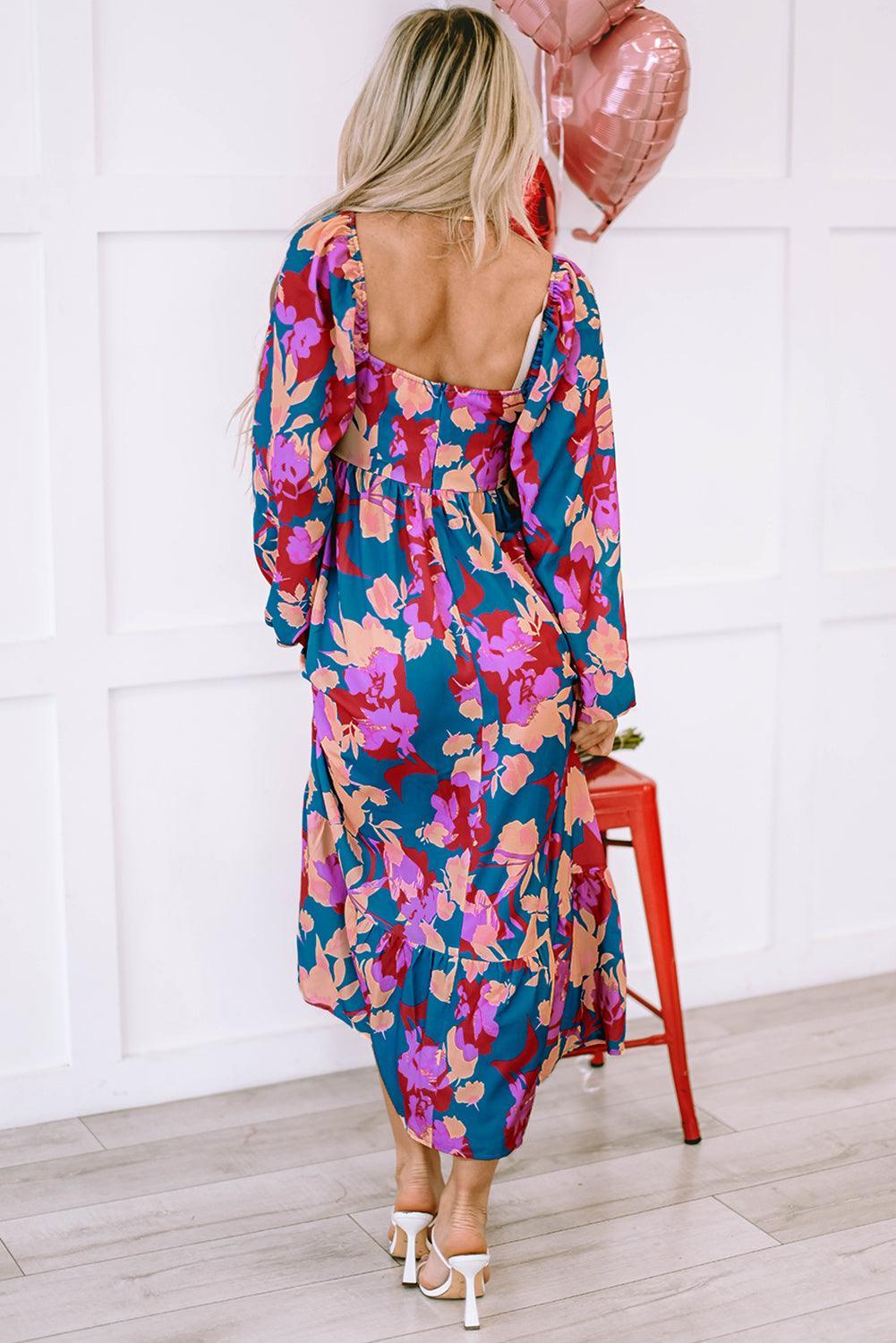 Gebloemde Vierkante Halsjurk met Ruches - Floral Dresses - Jurkjes.co