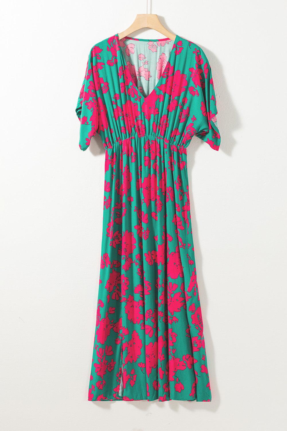 Gedessineerde Maxi-Jurk met V-Hals - Floral Dresses - Jurkjes.co