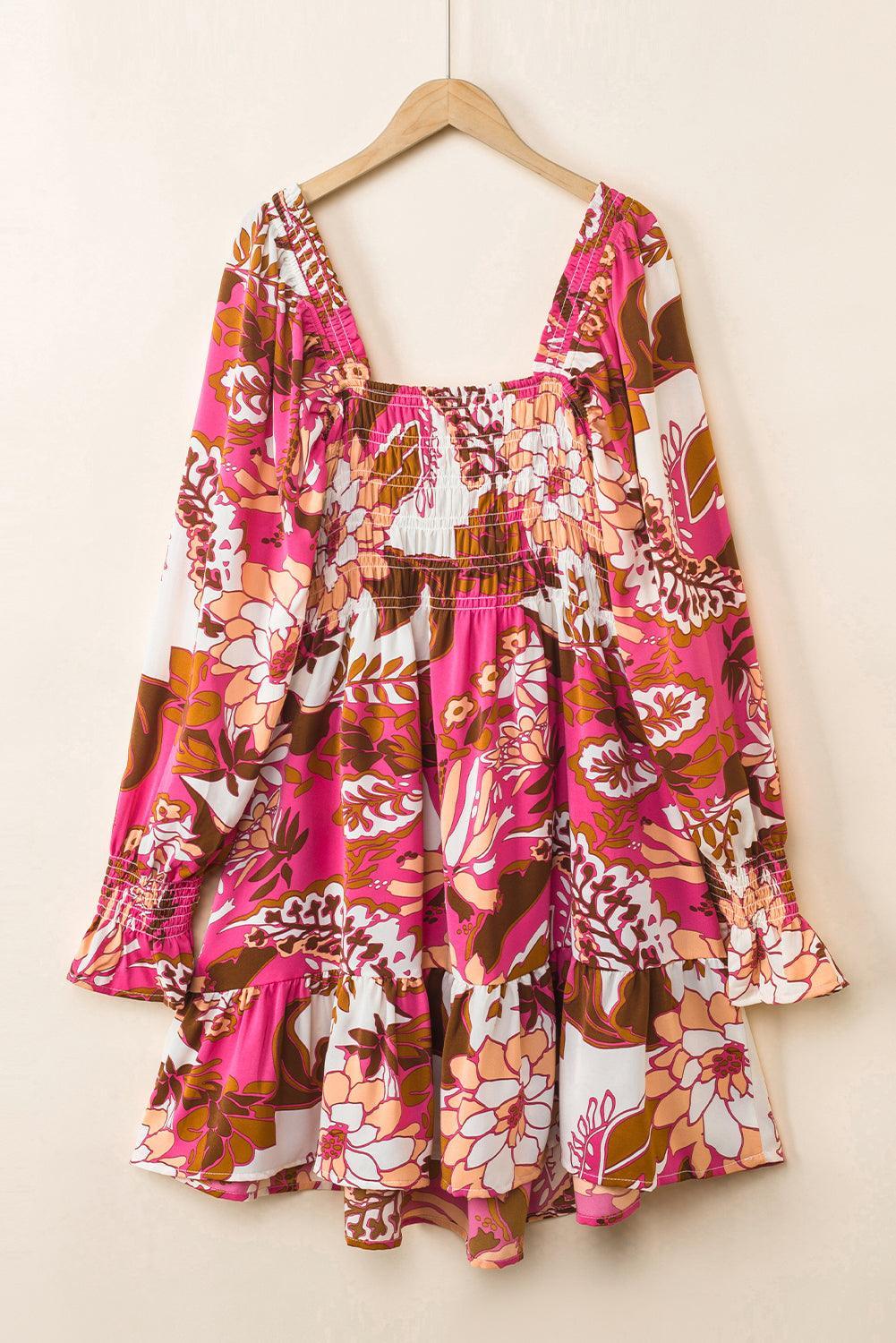 Gedrapeerde Jurk met Bloemenprint en Pofmouwen - Floral Dresses - Jurkjes.co