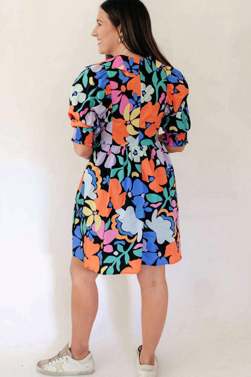 Geklede Split-Hals Bloemenjurk - Floral Dresses - Jurkjes.co