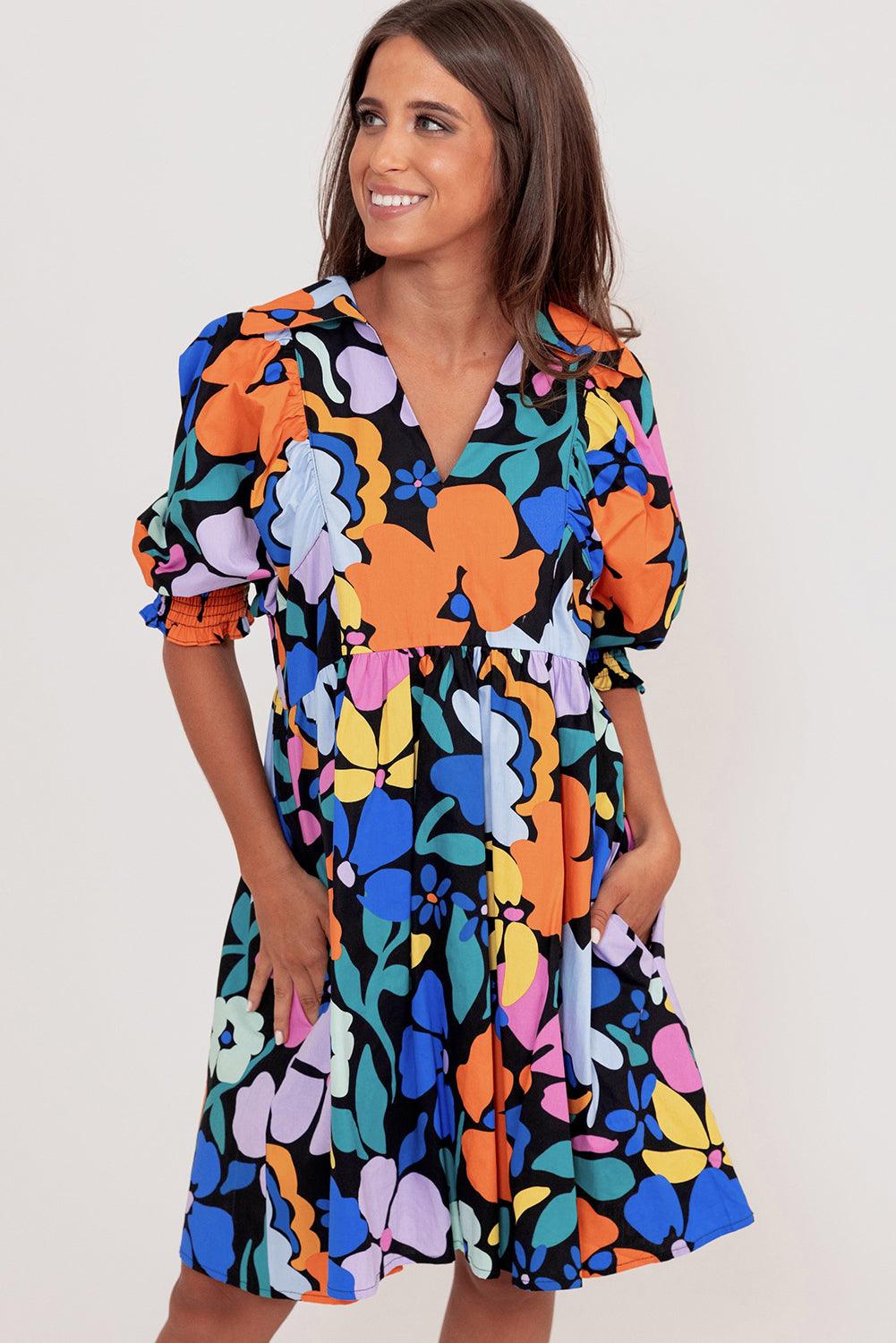 Geklede Split-Hals Bloemenjurk - Floral Dresses - Jurkjes.co