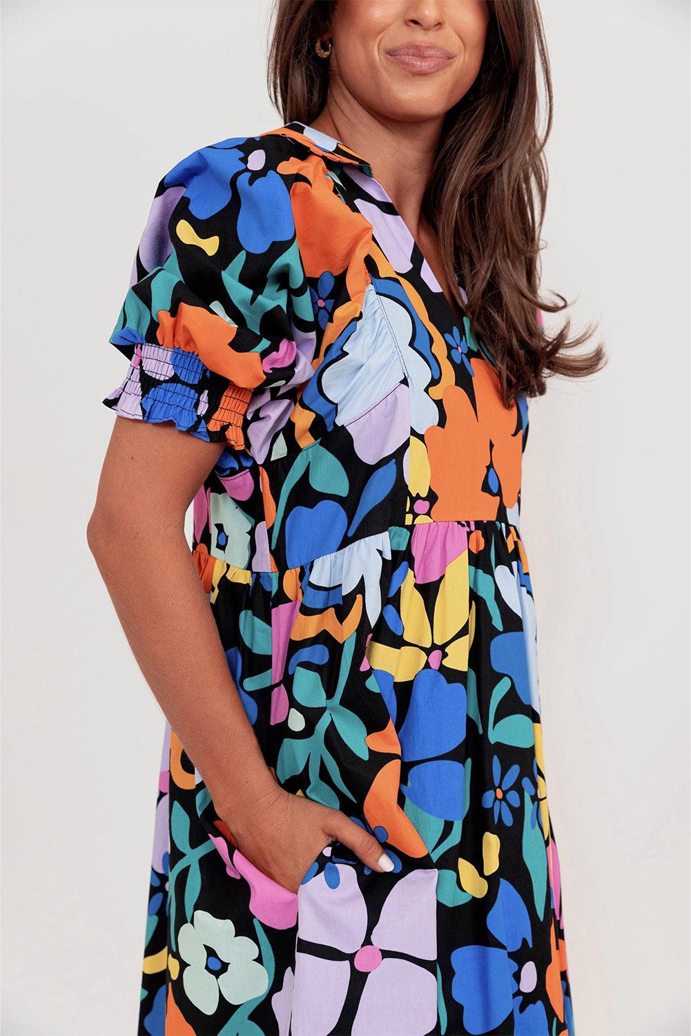 Geklede Split-Hals Bloemenjurk - Floral Dresses - Jurkjes.co