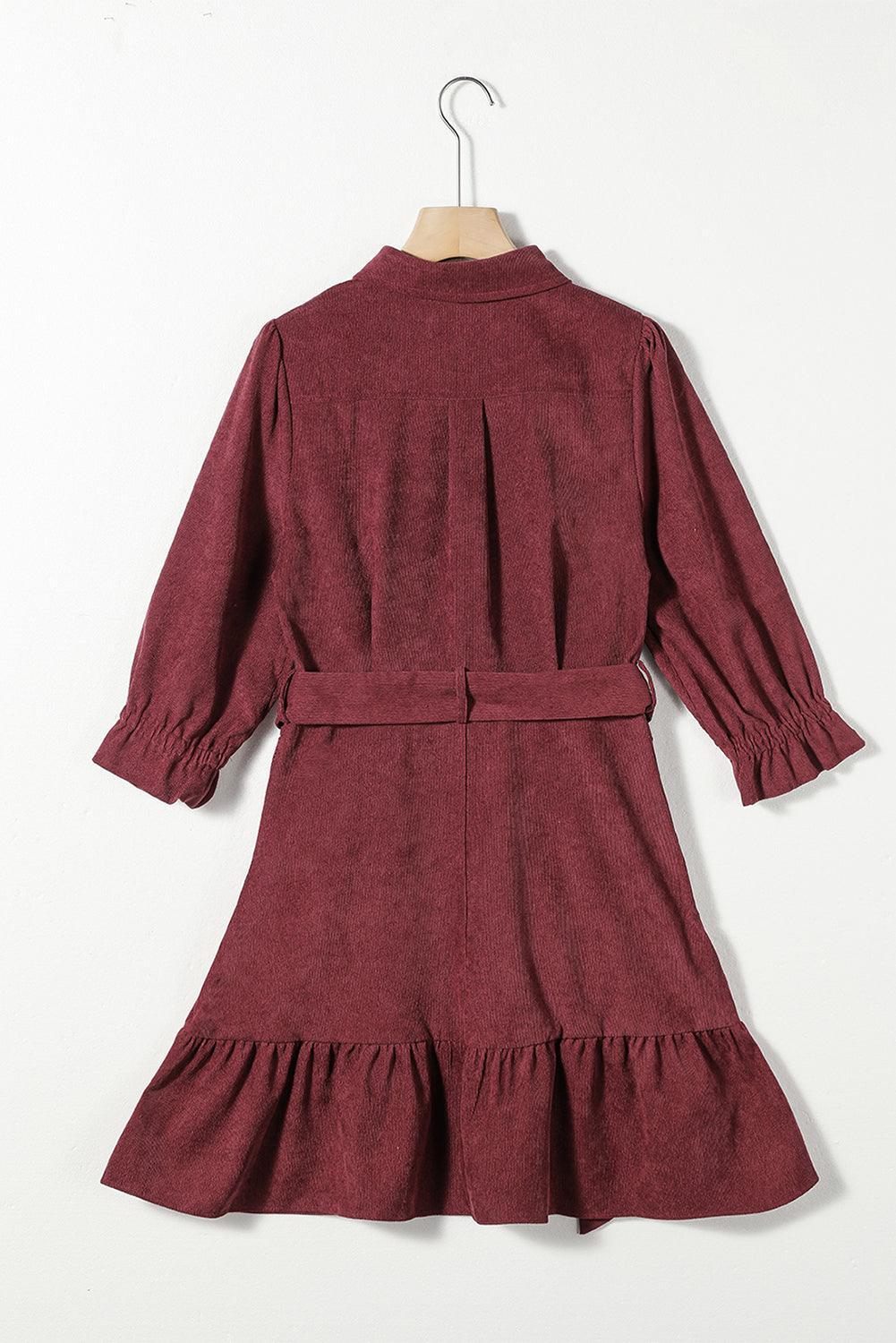 Geknoopt Corduroy Jurk met Ruches Zoom - Mini Dresses - Jurkjes.co