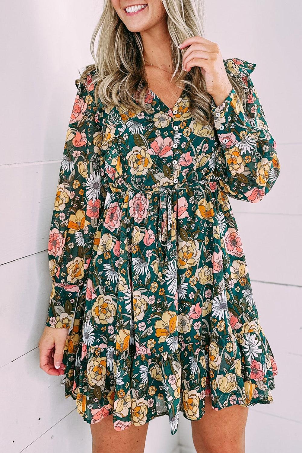 Geknoopt Lijfje met Ruches Bloemenjurk - Floral Dresses - Jurkjes.co