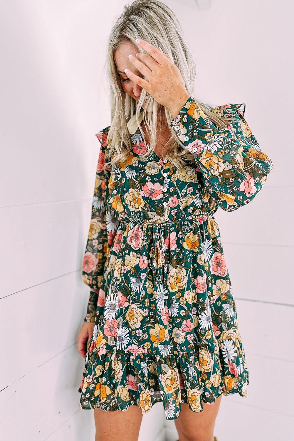 Geknoopt Lijfje met Ruches Bloemenjurk - Floral Dresses - Jurkjes.co