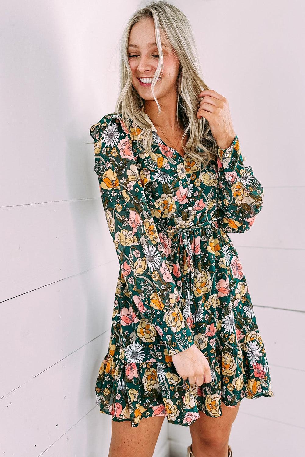 Geknoopt Lijfje met Ruches Bloemenjurk - Floral Dresses - Jurkjes.co