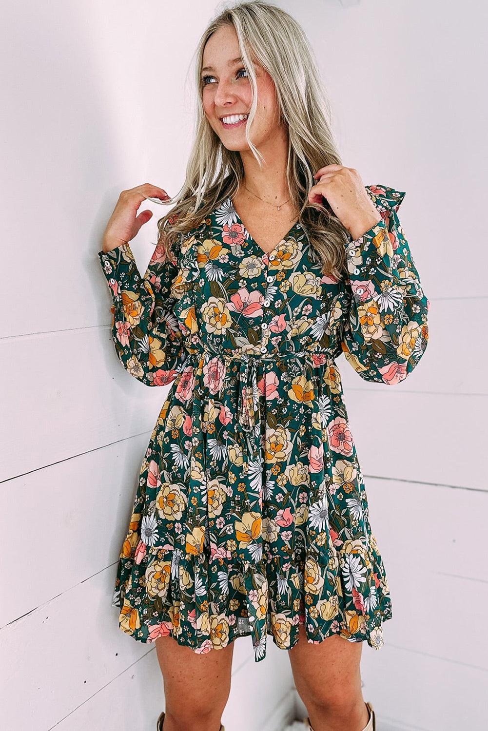 Geknoopt Lijfje met Ruches Bloemenjurk - Floral Dresses - Jurkjes.co