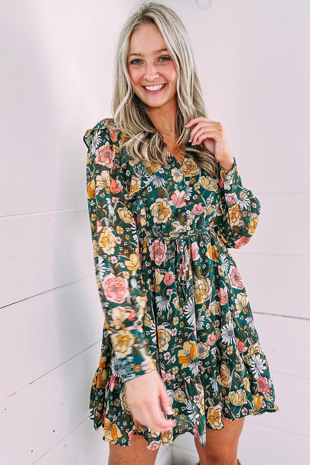 Geknoopt Lijfje met Ruches Bloemenjurk - Floral Dresses - Jurkjes.co