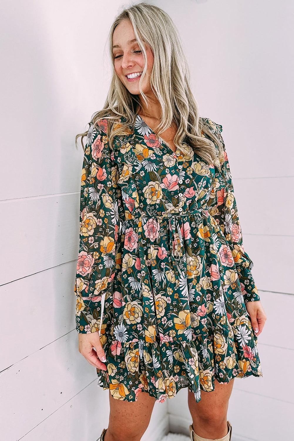 Geknoopt Lijfje met Ruches Bloemenjurk - Floral Dresses - Jurkjes.co