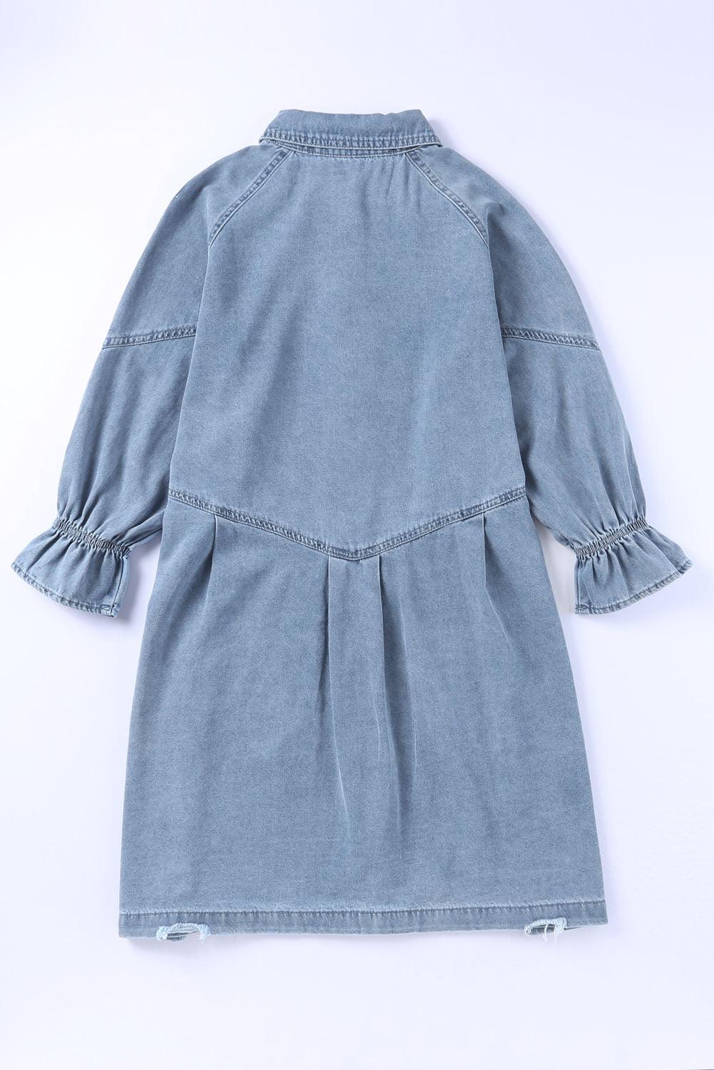 Geknoopte Denim Jurk met Lange Mouwen - Mini Dresses - Jurkjes.co