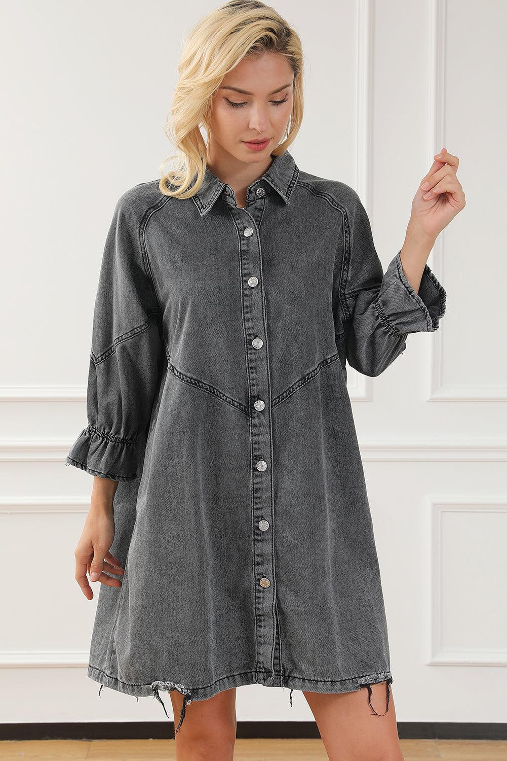 Geknoopte Denim Jurk met Lange Mouwen - Mini Dresses - Jurkjes.co