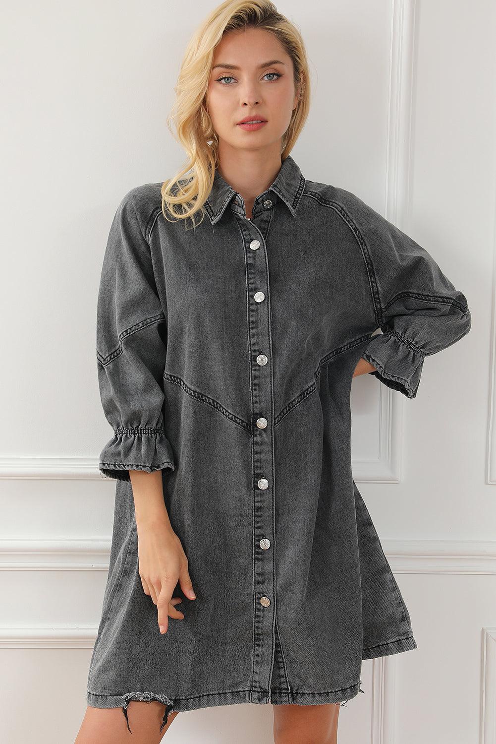 Geknoopte Denim Jurk met Lange Mouwen - Mini Dresses - Jurkjes.co