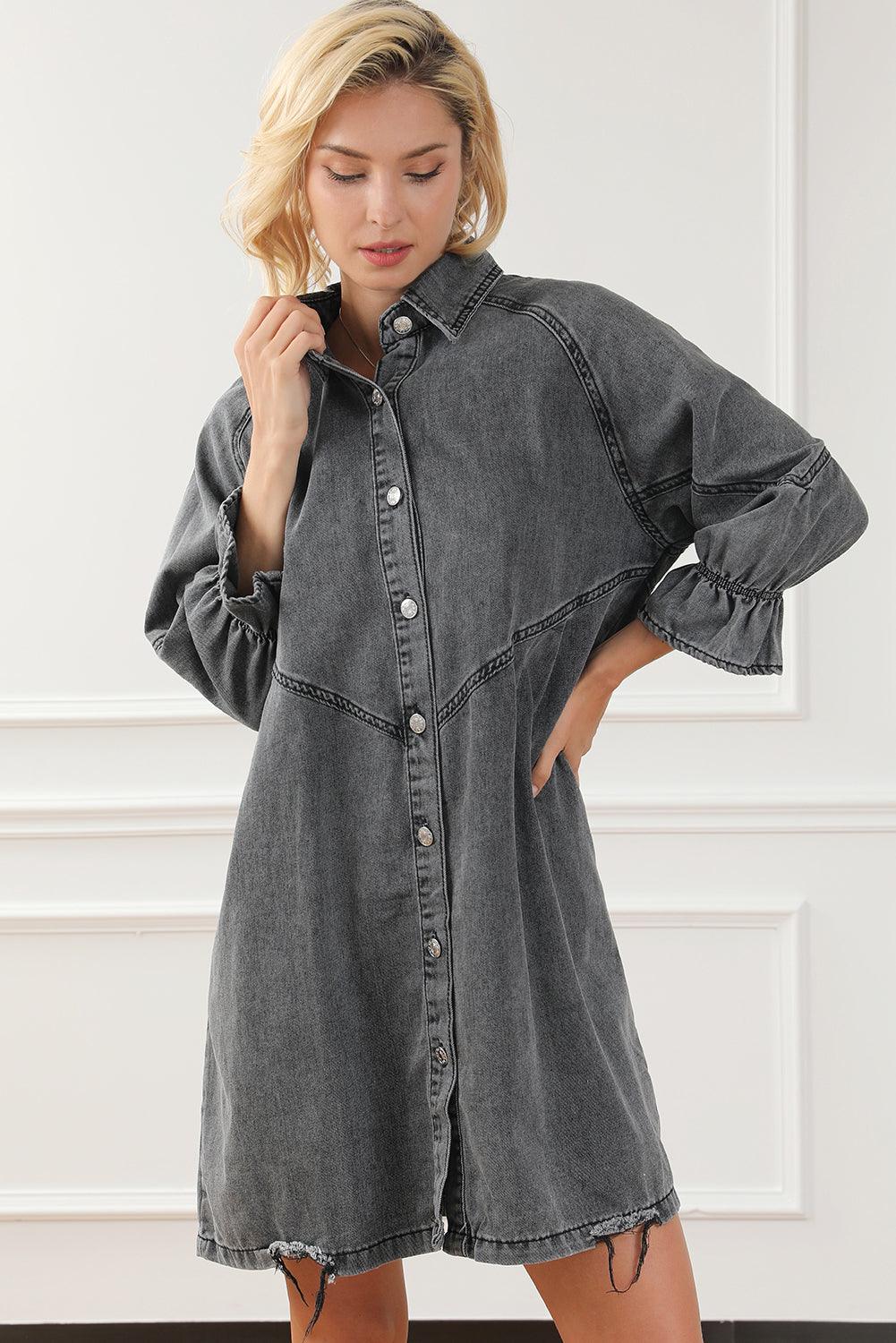 Geknoopte Denim Jurk met Lange Mouwen - Mini Dresses - Jurkjes.co