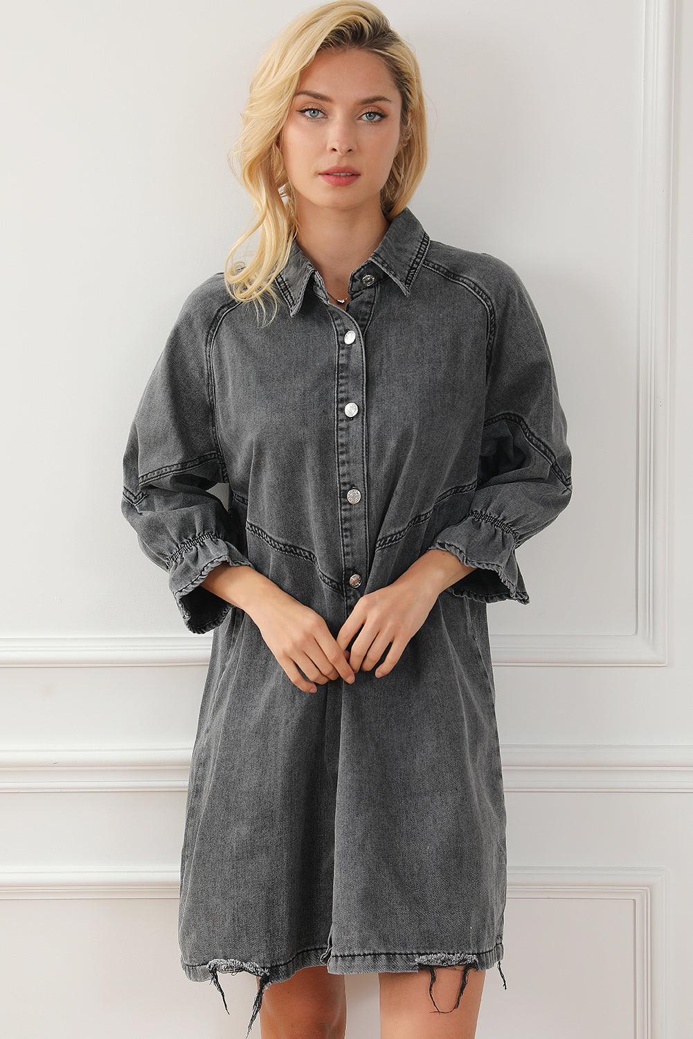 Geknoopte Denim Jurk met Lange Mouwen - Mini Dresses - Jurkjes.co