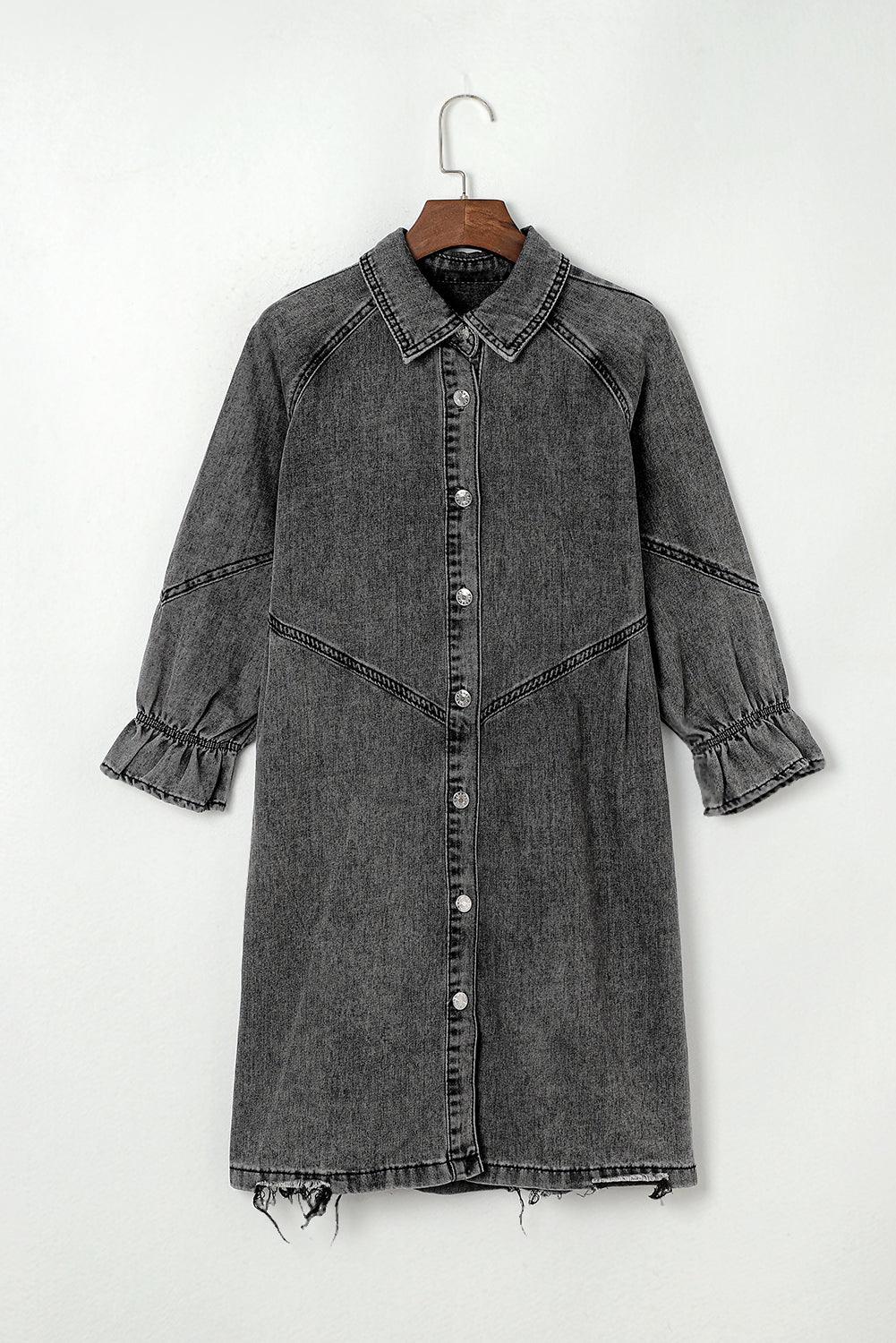 Geknoopte Denim Jurk met Lange Mouwen - Mini Dresses - Jurkjes.co