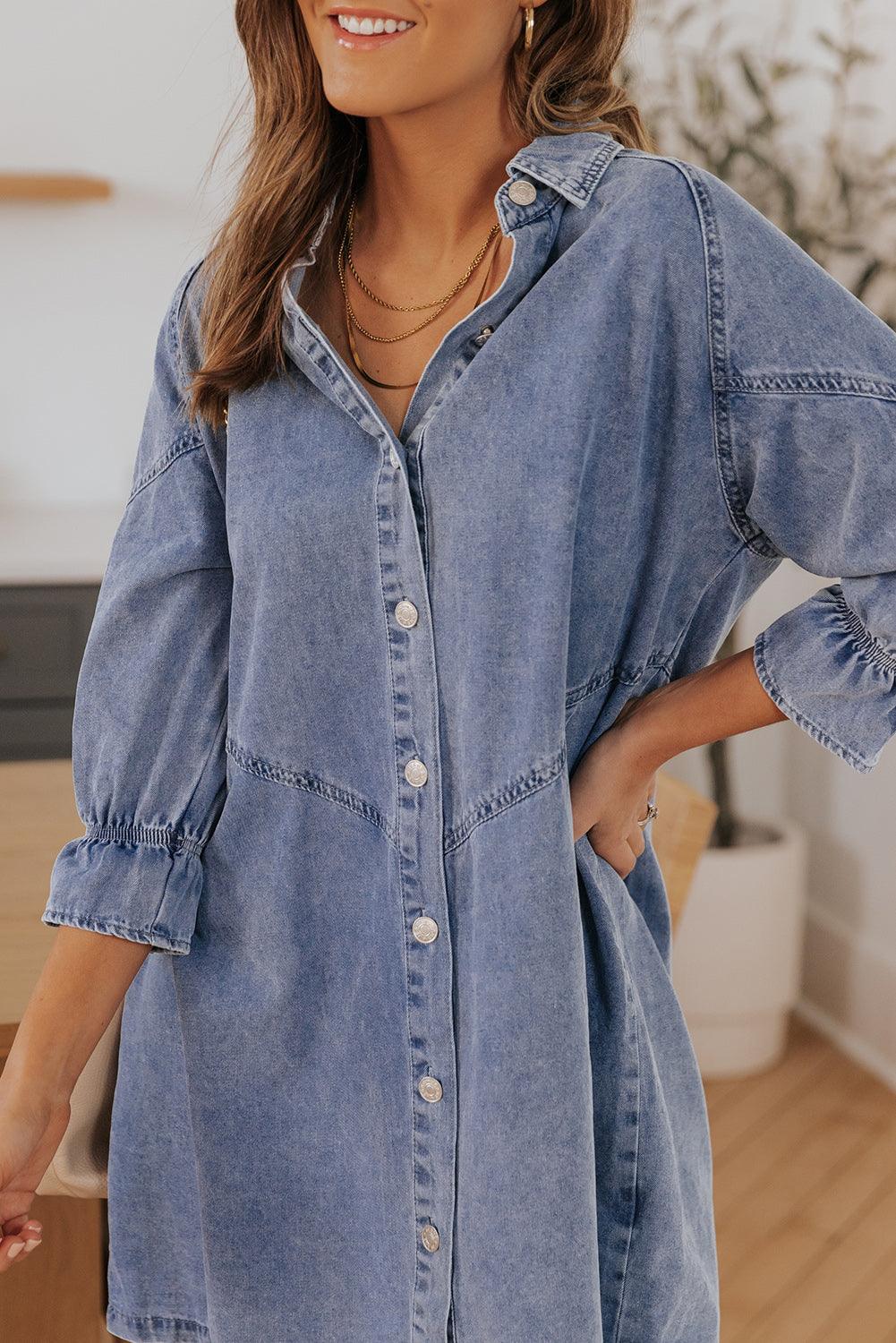 Geknoopte Denim Jurk met Lange Mouwen - Mini Dresses - Jurkjes.co