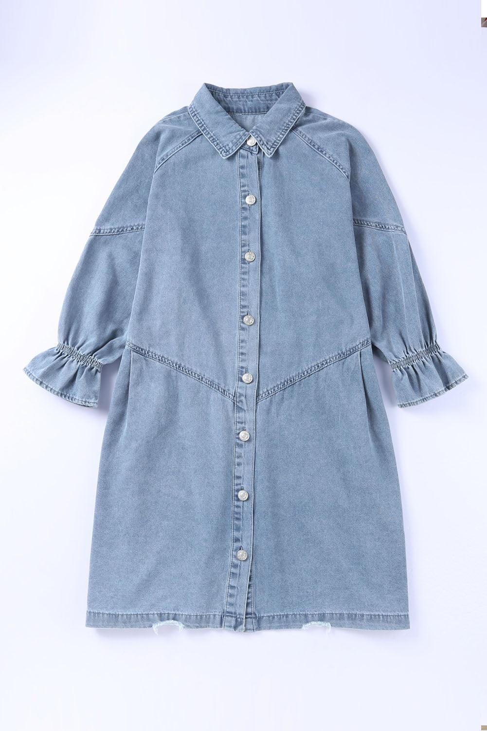 Geknoopte Denim Jurk met Lange Mouwen - Mini Dresses - Jurkjes.co