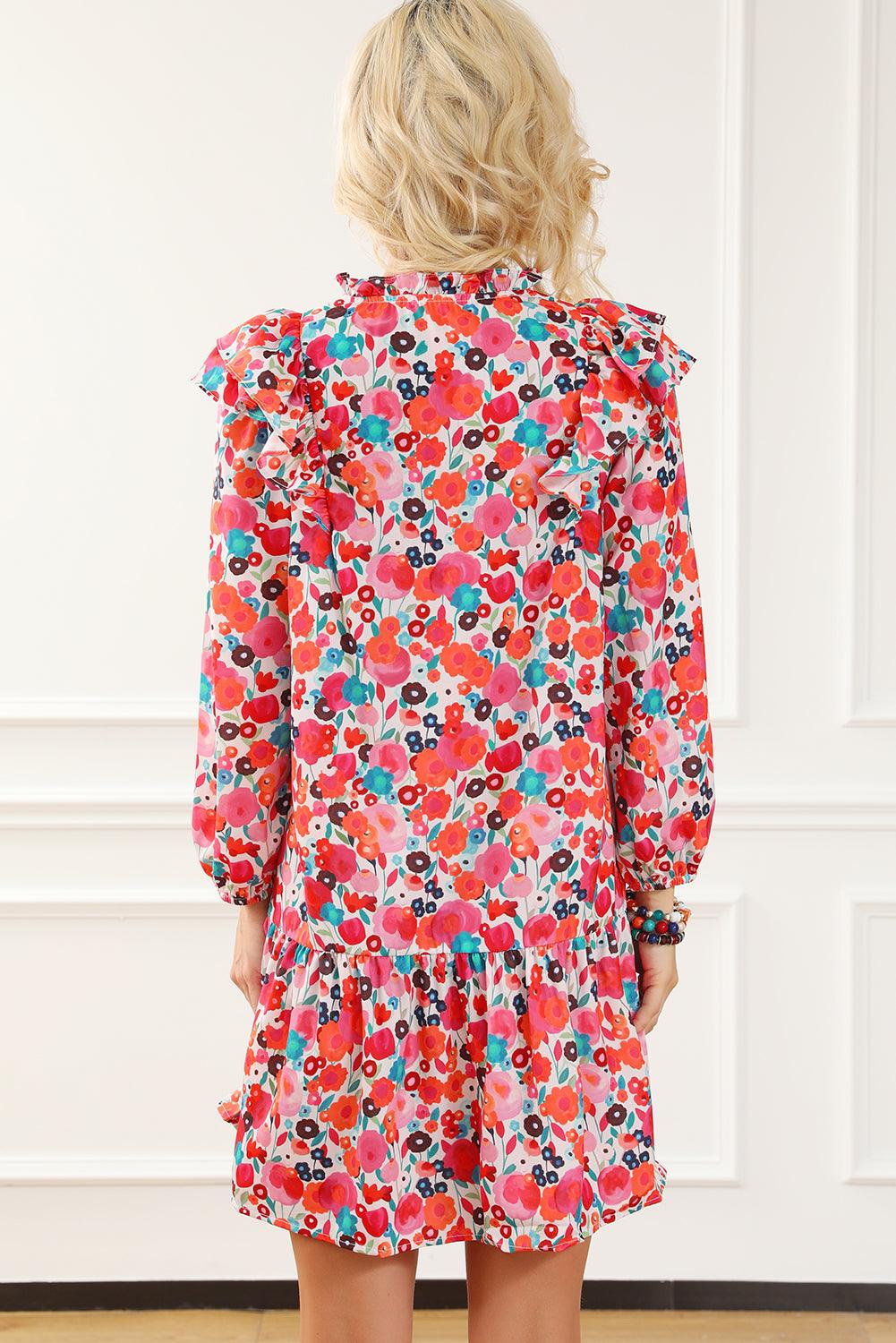 Gelaagde Bloemenjurk met Lange Mouwen - Floral Dresses - Jurkjes.co