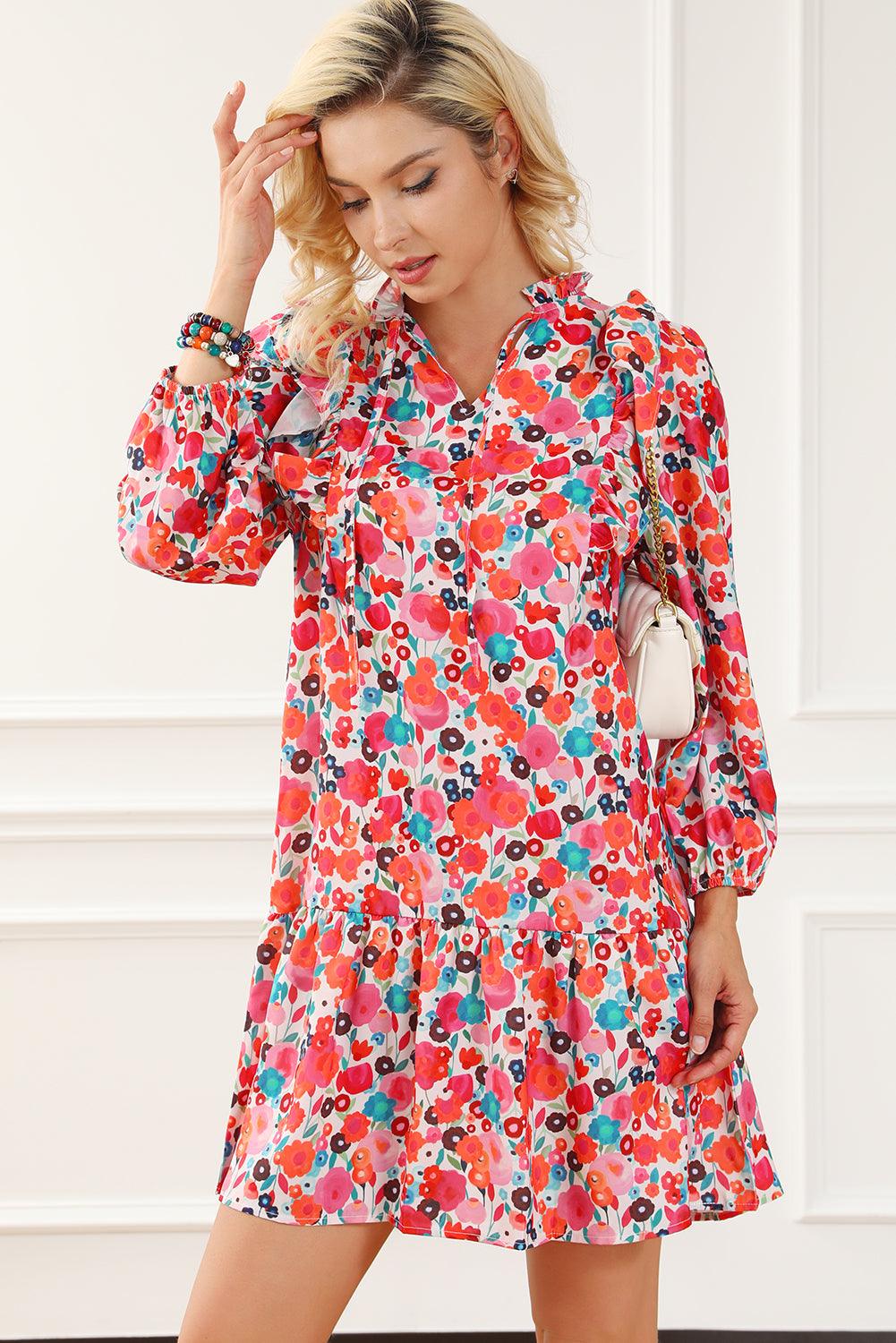 Gelaagde Bloemenjurk met Lange Mouwen - Floral Dresses - Jurkjes.co