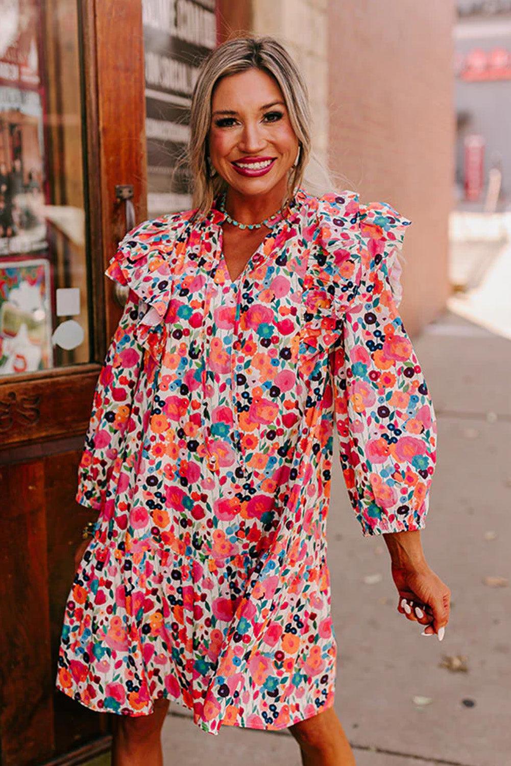 Gelaagde Bloemenjurk met Lange Mouwen - Floral Dresses - Jurkjes.co