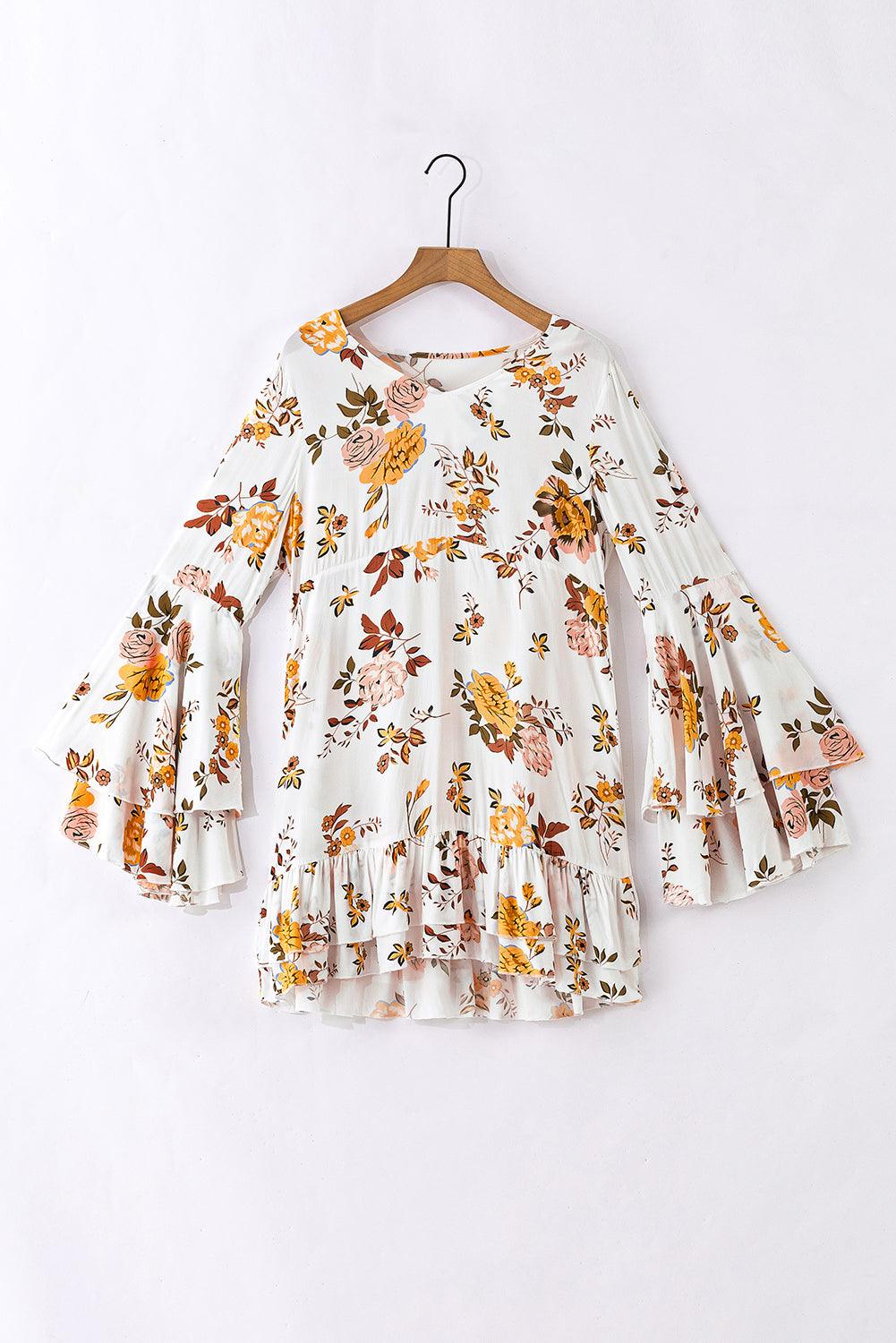 Gelaagde Mouw Bloemenprint Mini-Jurk - Floral Dresses - Jurkjes.co