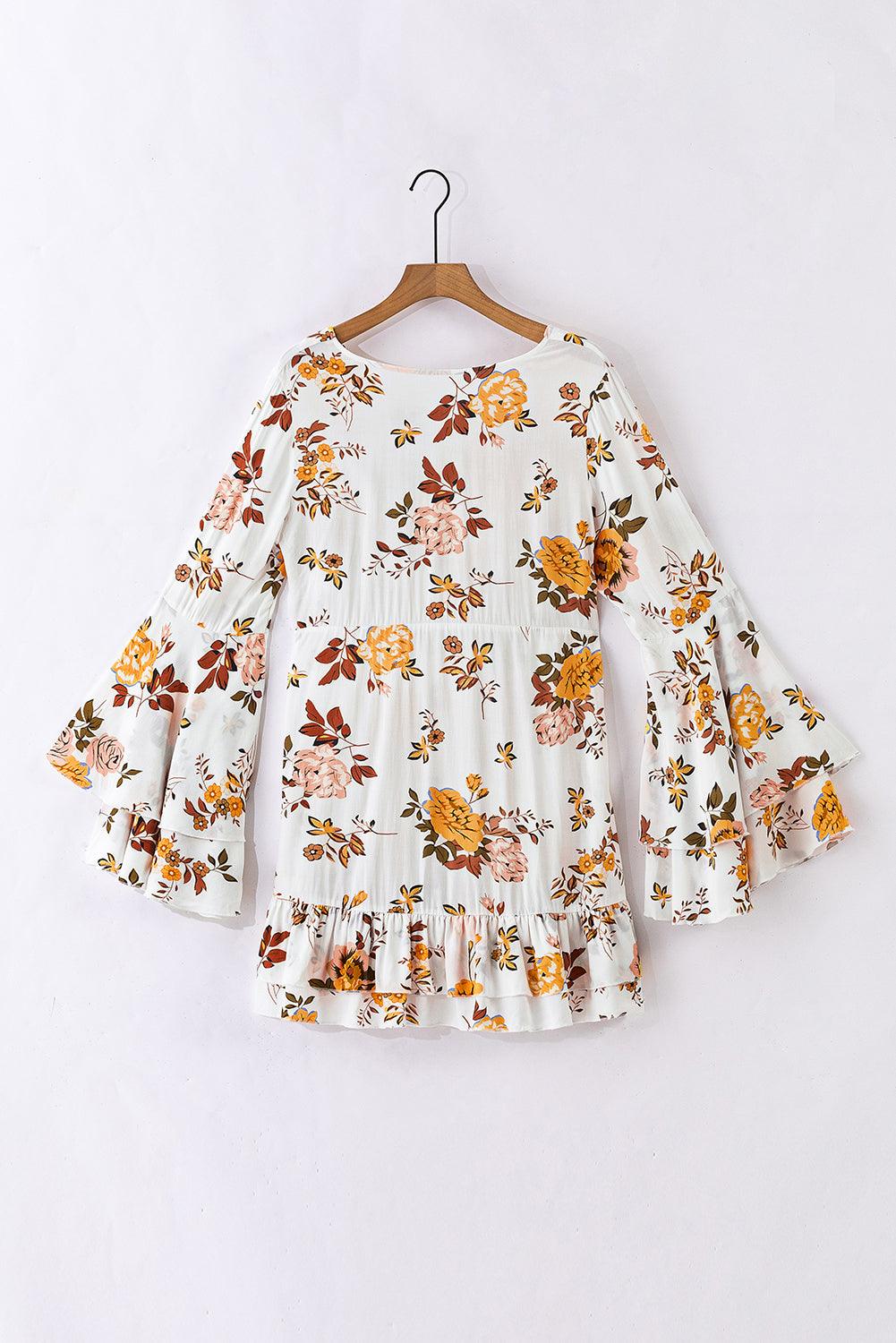 Gelaagde Mouw Bloemenprint Mini-Jurk - Floral Dresses - Jurkjes.co