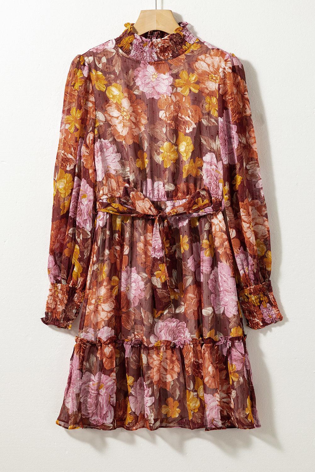 Geplooide Halslijn Bloemenjurk met Hoge Taille - Floral Dresses - Jurkjes.co