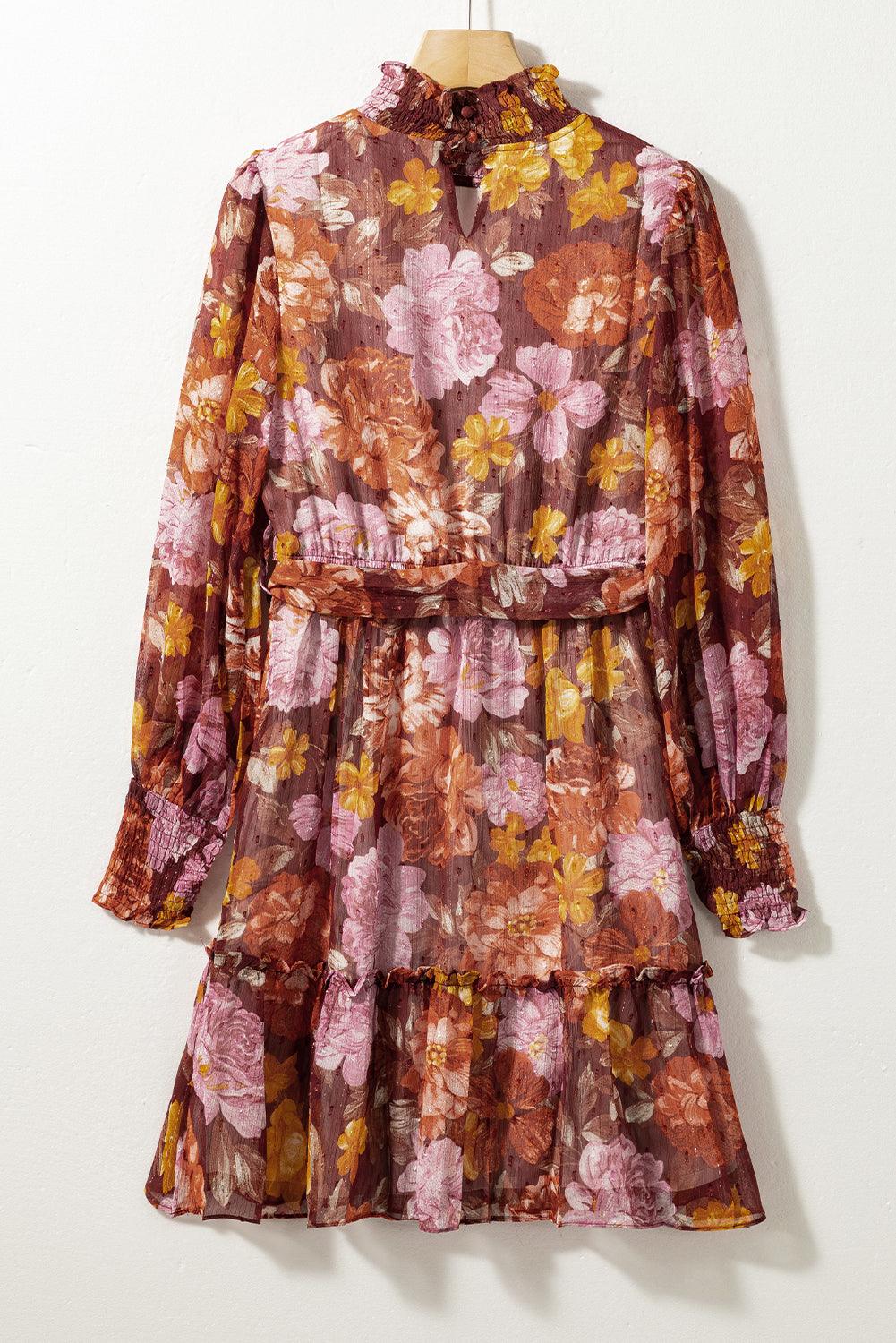 Geplooide Halslijn Bloemenjurk met Hoge Taille - Floral Dresses - Jurkjes.co