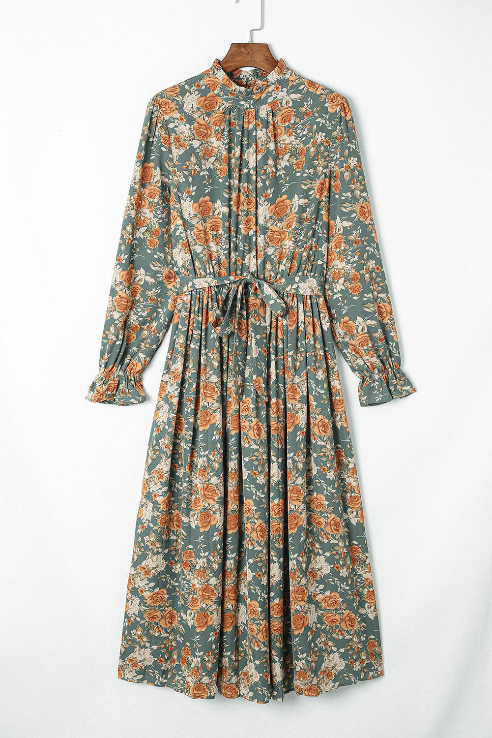 Geplooide Maxi Bloemenjurk met Strik - Floral Dresses - Jurkjes.co