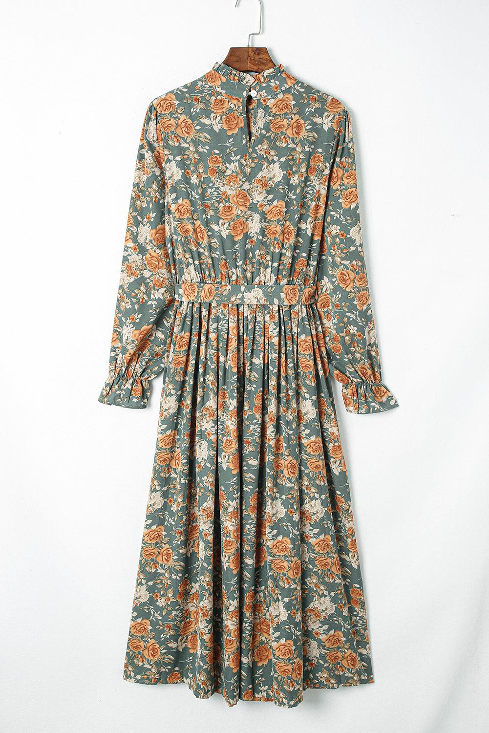 Geplooide Maxi Bloemenjurk met Strik - Floral Dresses - Jurkjes.co