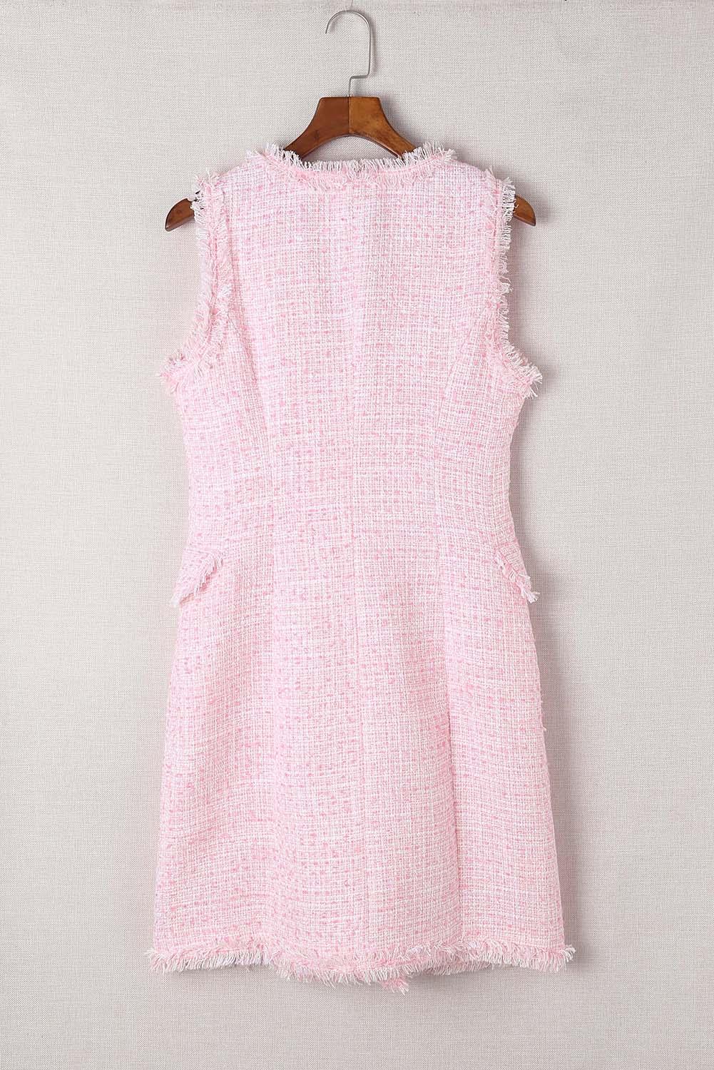 Gerafelde Tweed Vestjurk met Dubbele Knopen - Mini Dresses - Jurkjes.co