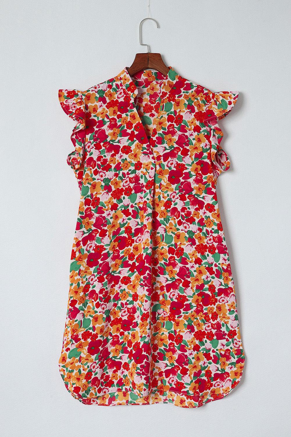 Geraffelde Mouw V-hals Bloemenjurk - Floral Dresses - Jurkjes.co