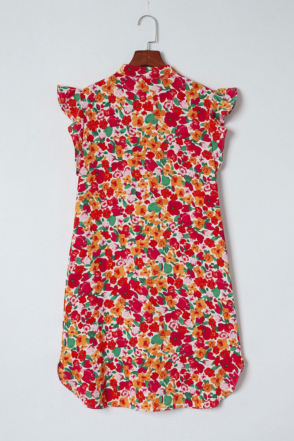 Geraffelde Mouw V-hals Bloemenjurk - Floral Dresses - Jurkjes.co