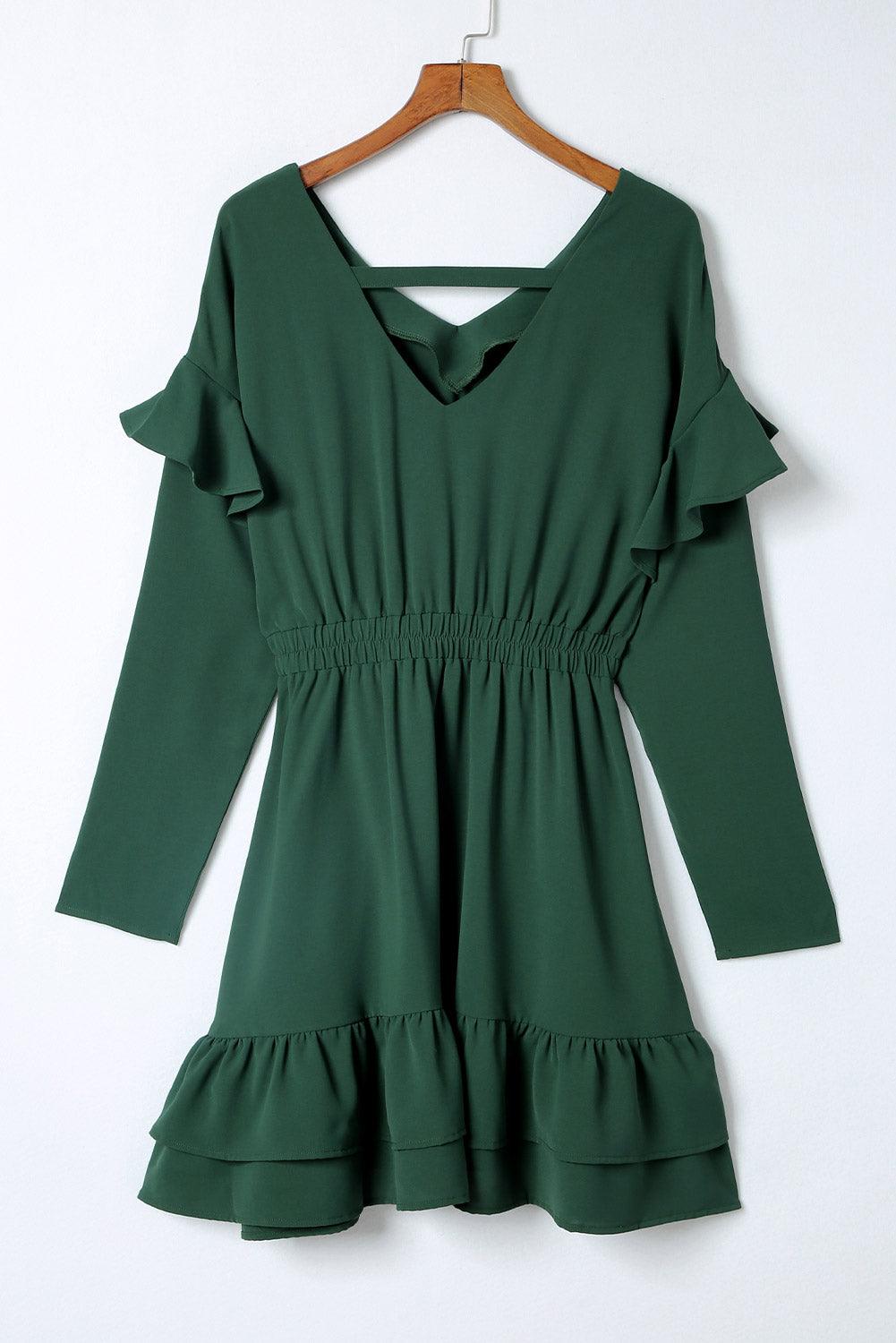 Geraffelde V-hals Hoge Taille Minijurk - Mini Dresses - Jurkjes.co