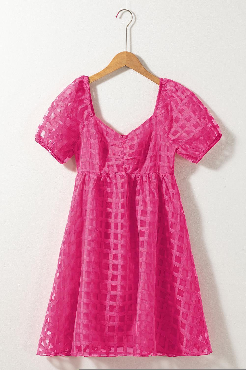 Geruite Babydoll Jurk met Pofmouwen - Mini Dresses - Jurkjes.co