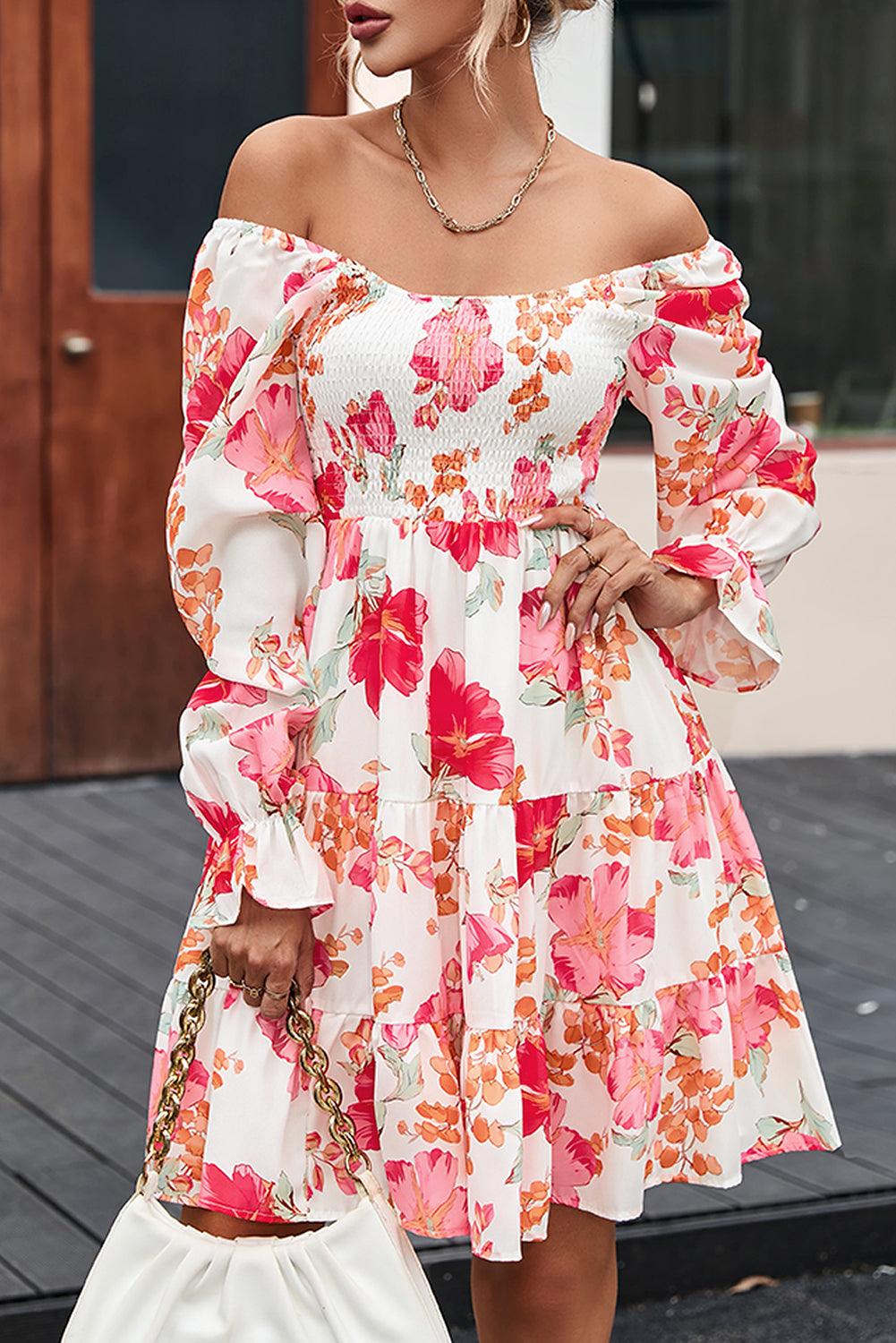 Gesmokte Bloemenjurk met Tiers - Floral Dresses - Jurkjes.co