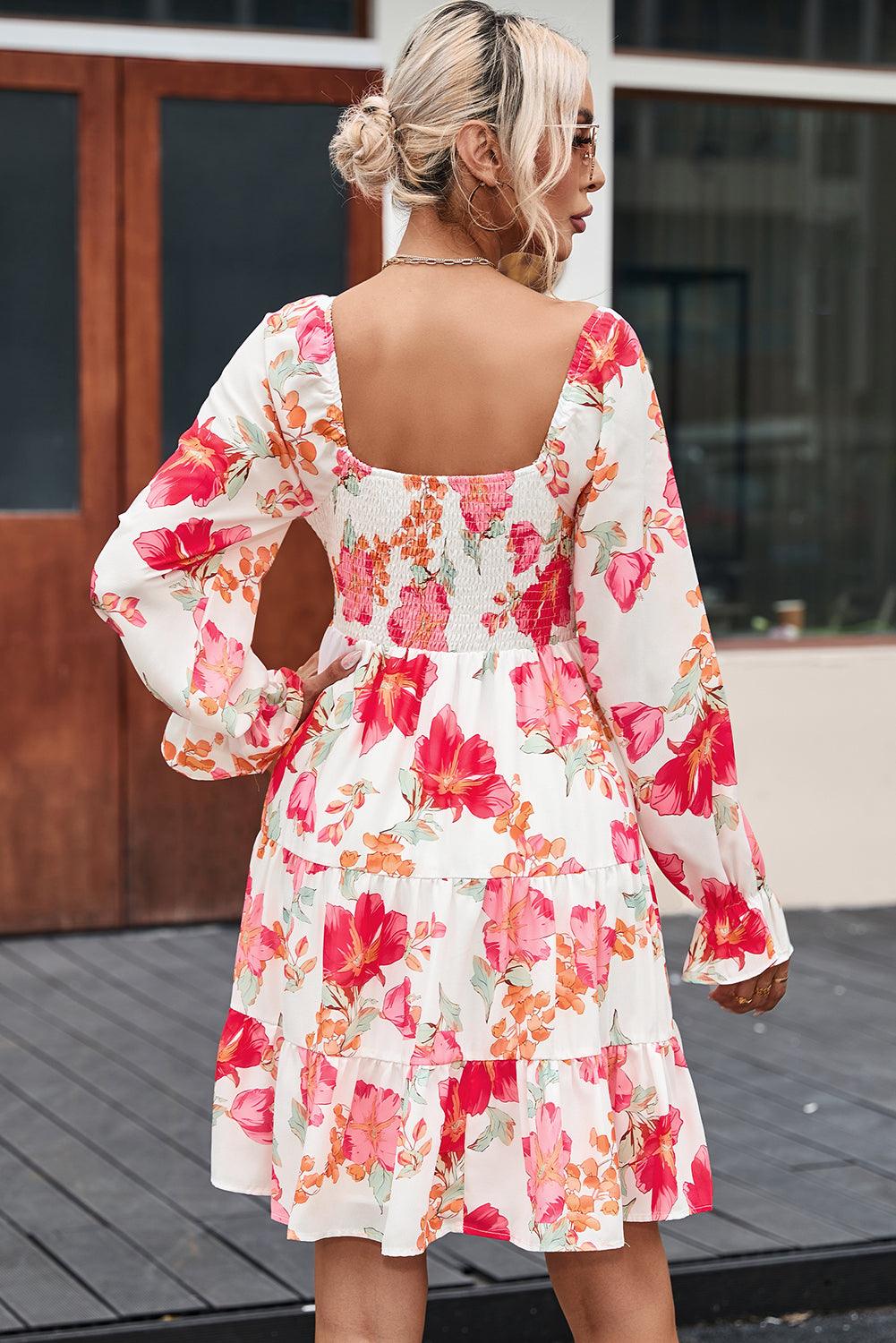 Gesmokte Bloemenjurk met Tiers - Floral Dresses - Jurkjes.co