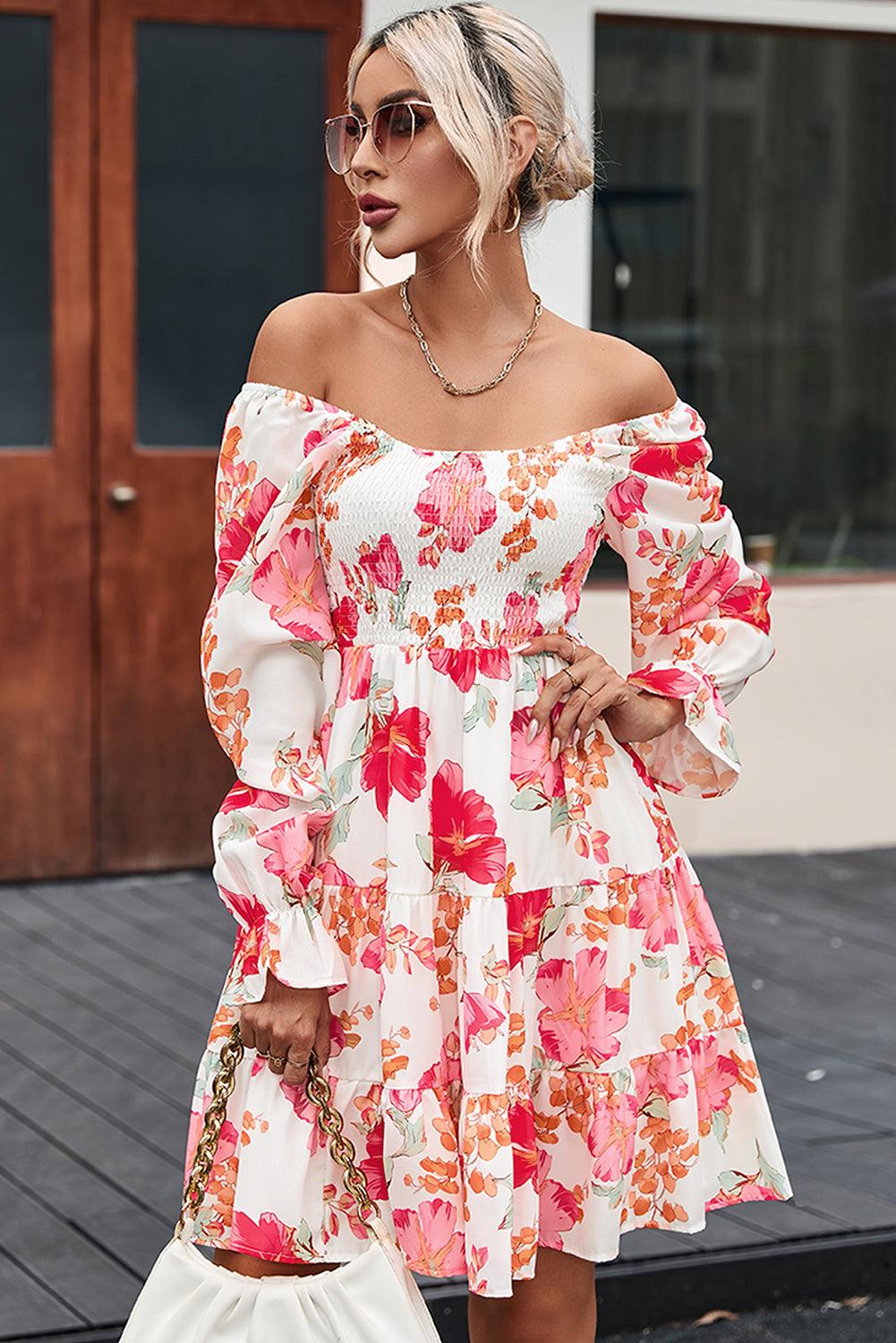 Gesmokte Bloemenjurk met Tiers - Floral Dresses - Jurkjes.co