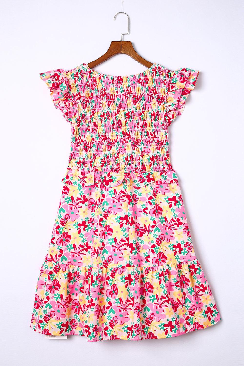 Gesmokte Jurk met Bloemen en Ruches - Floral Dresses - Jurkjes.co