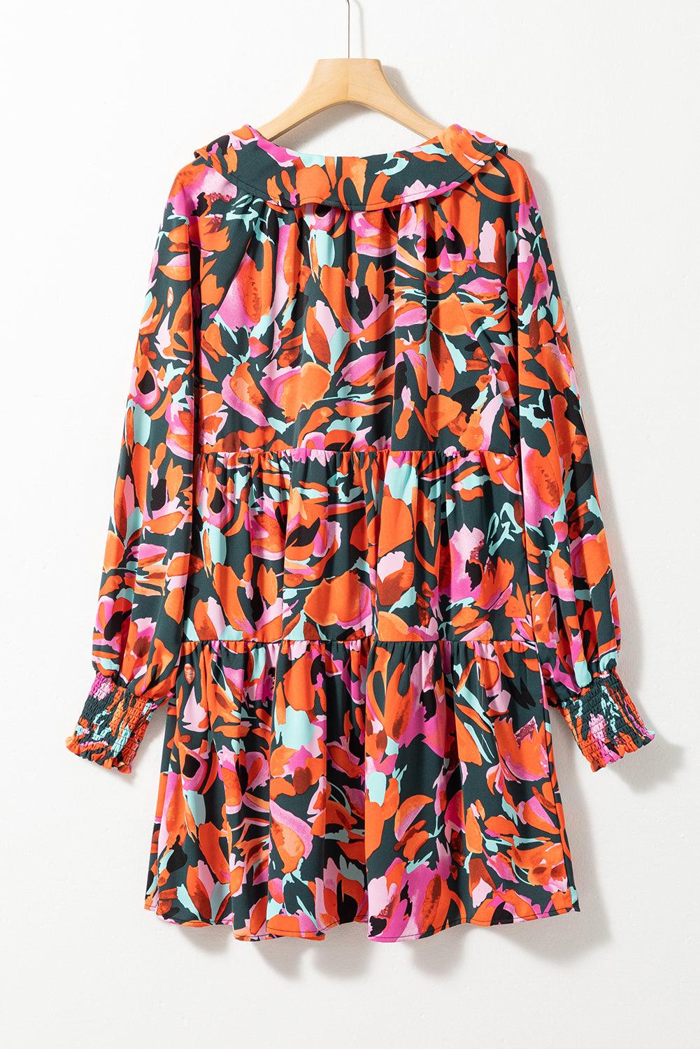 Gesmokte Mini Jurk met Bisschopsmouwen en Kwastjes - Floral Dresses - Jurkjes.co