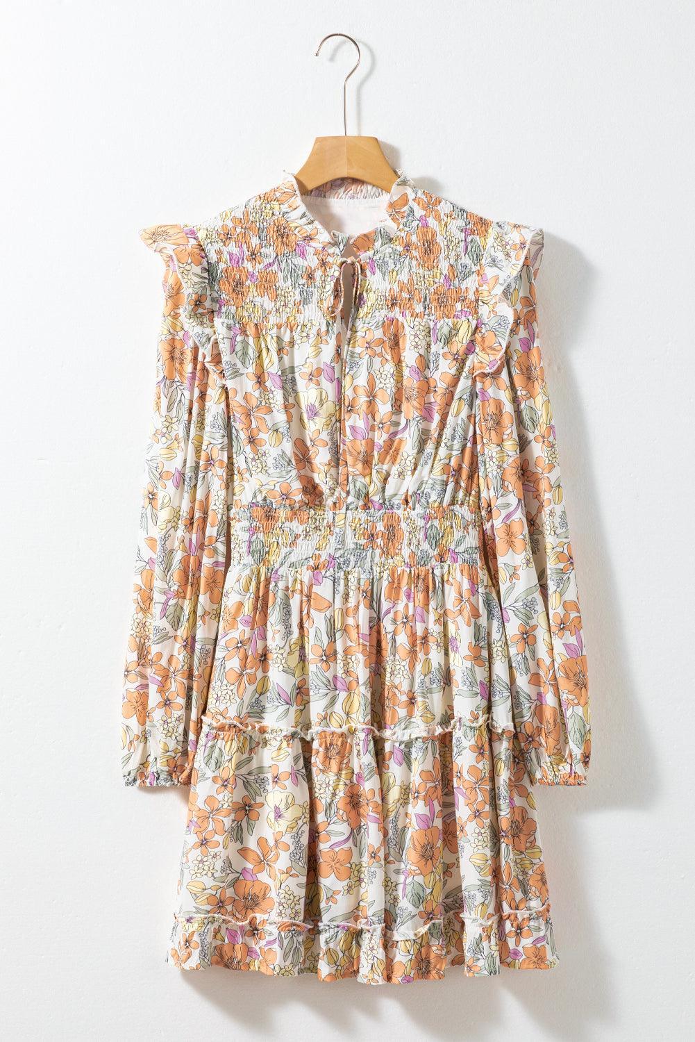 Gesmokte Taillejurk met Ruches en Bloemen - Floral Dresses - Jurkjes.co