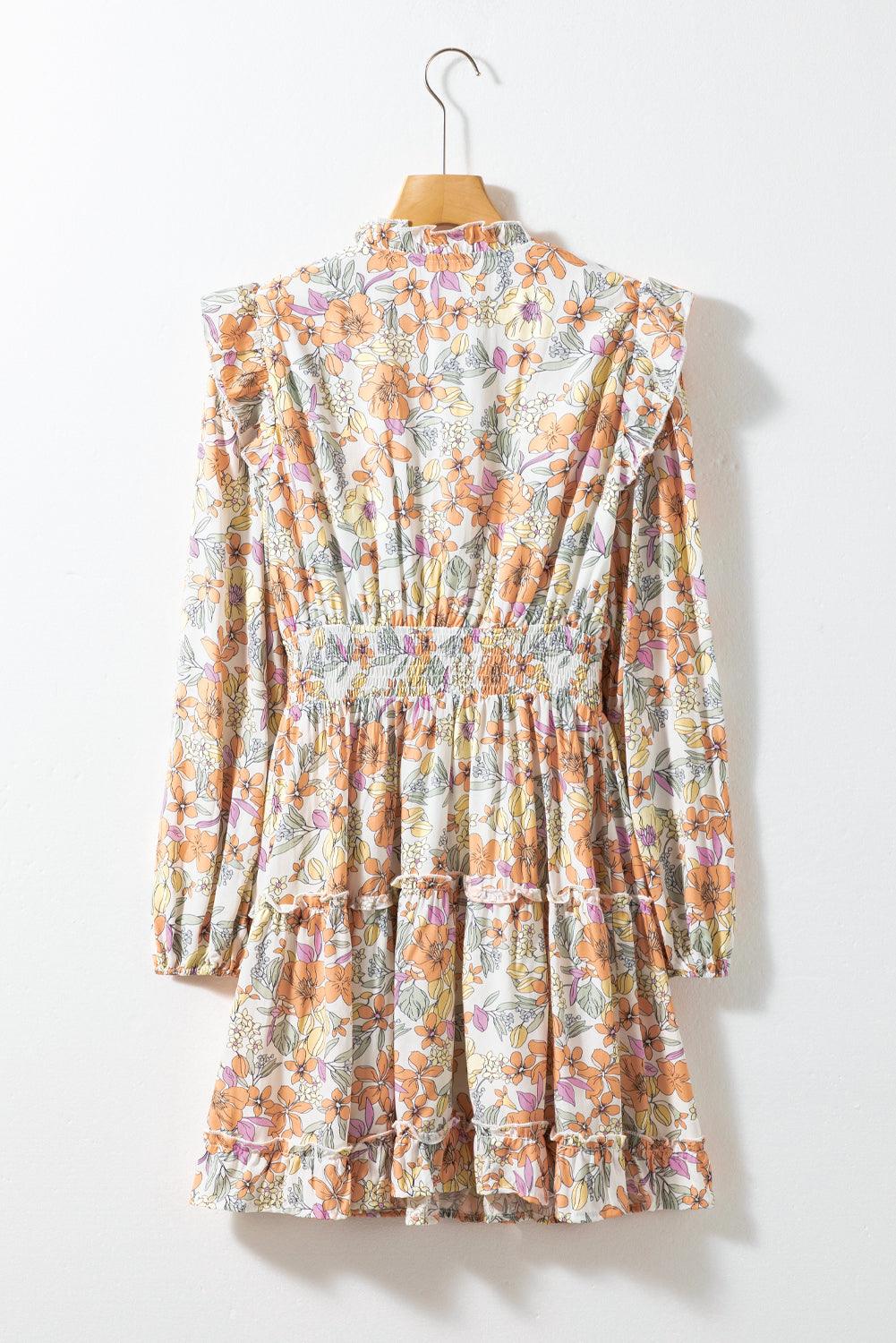 Gesmokte Taillejurk met Ruches en Bloemen - Floral Dresses - Jurkjes.co