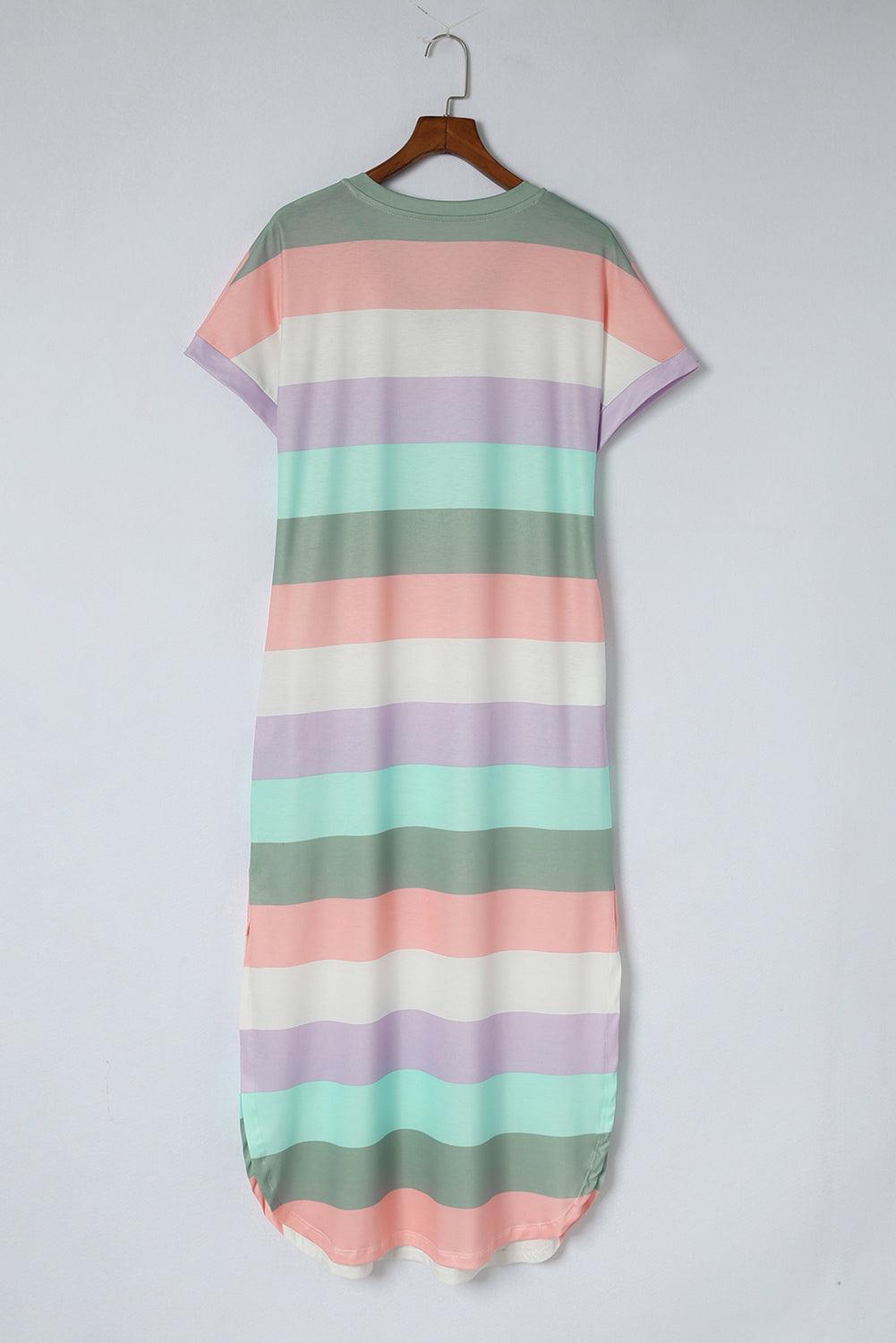 Gestreepte Midi-Jurk met Split & Zakken - T Shirt Dresses - Jurkjes.co