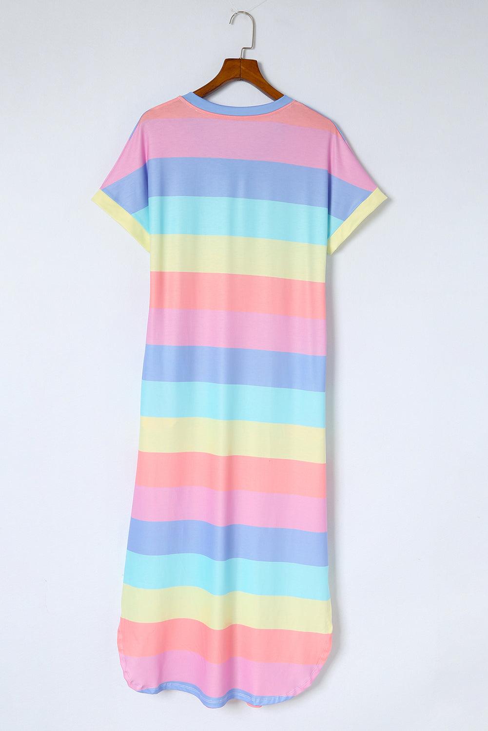 Gestreepte Midi-Jurk met V-Hals en Zakken - T Shirt Dresses - Jurkjes.co