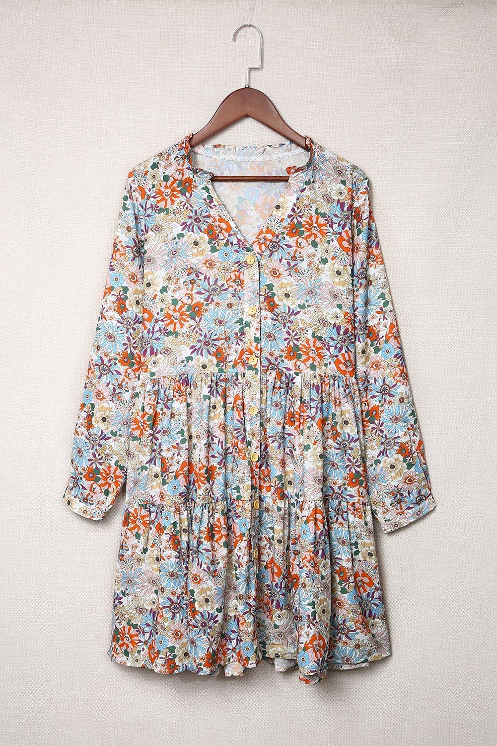 Gestreepte Overhemdjurk met Bloemen - Floral Dresses - Jurkjes.co