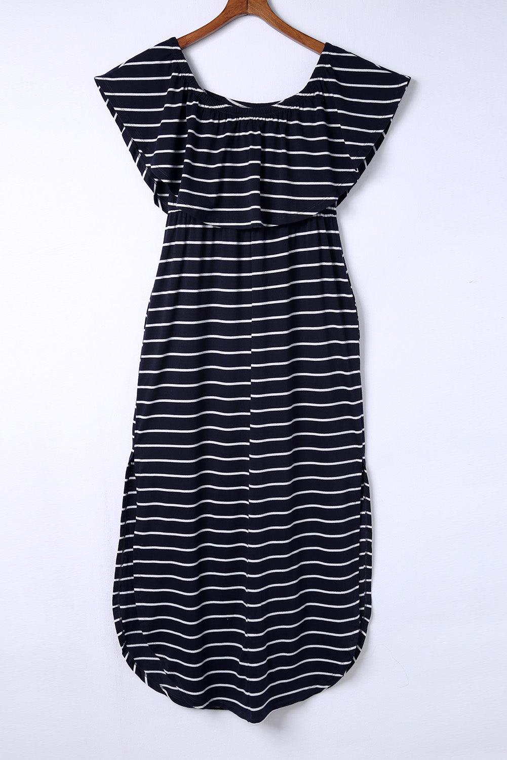 Gestreepte Ruches Maxi-Jurk met Split - Maxi Dresses - Jurkjes.co