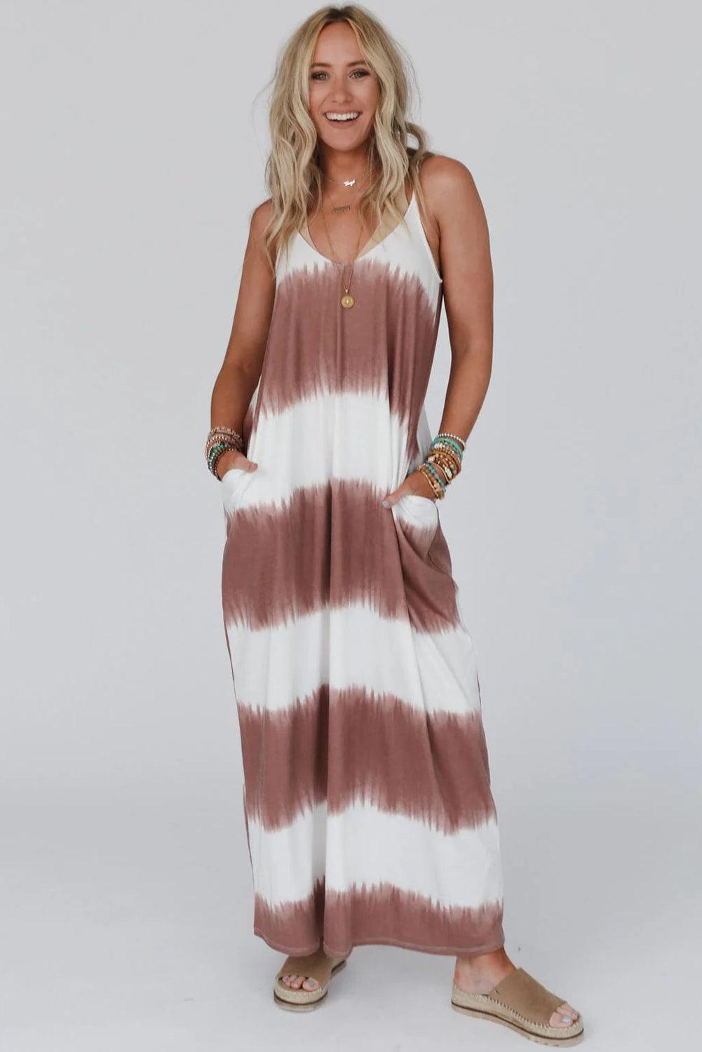 Gestreepte Tie-Dye Maxi-Jurk met Spaghettibandjes - Maxi Dresses - Jurkjes.co