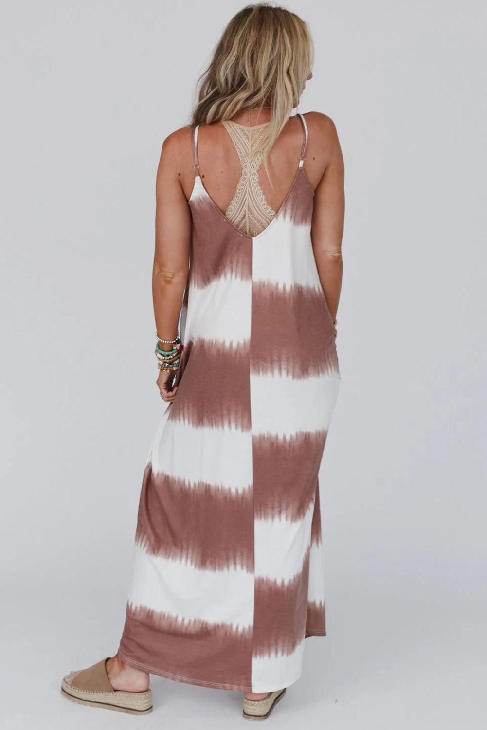 Gestreepte Tie-Dye Maxi-Jurk met Spaghettibandjes - Maxi Dresses - Jurkjes.co