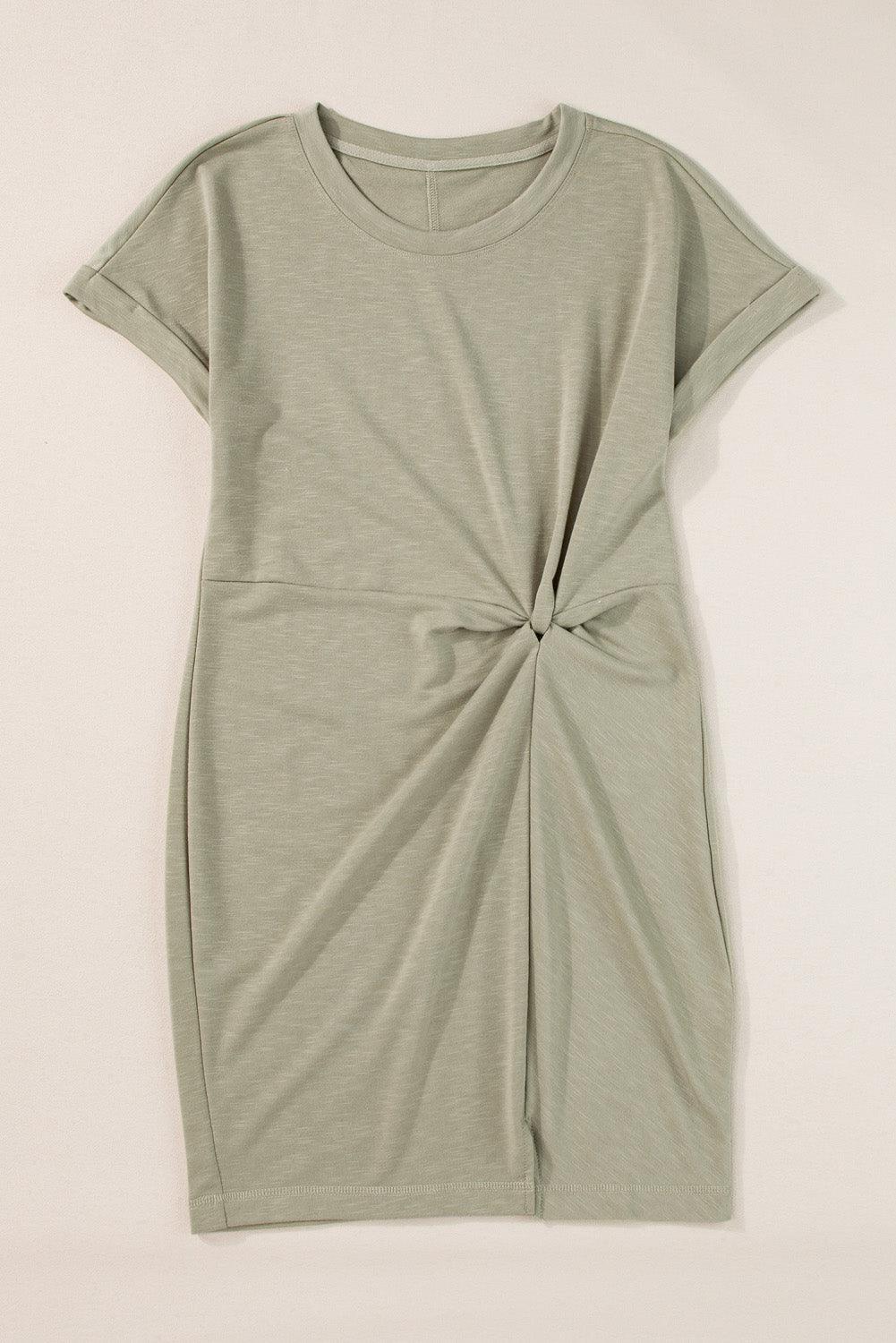 Gevouwen Mouw Twist Mini Jurk - T Shirt Dresses - Jurkjes.co