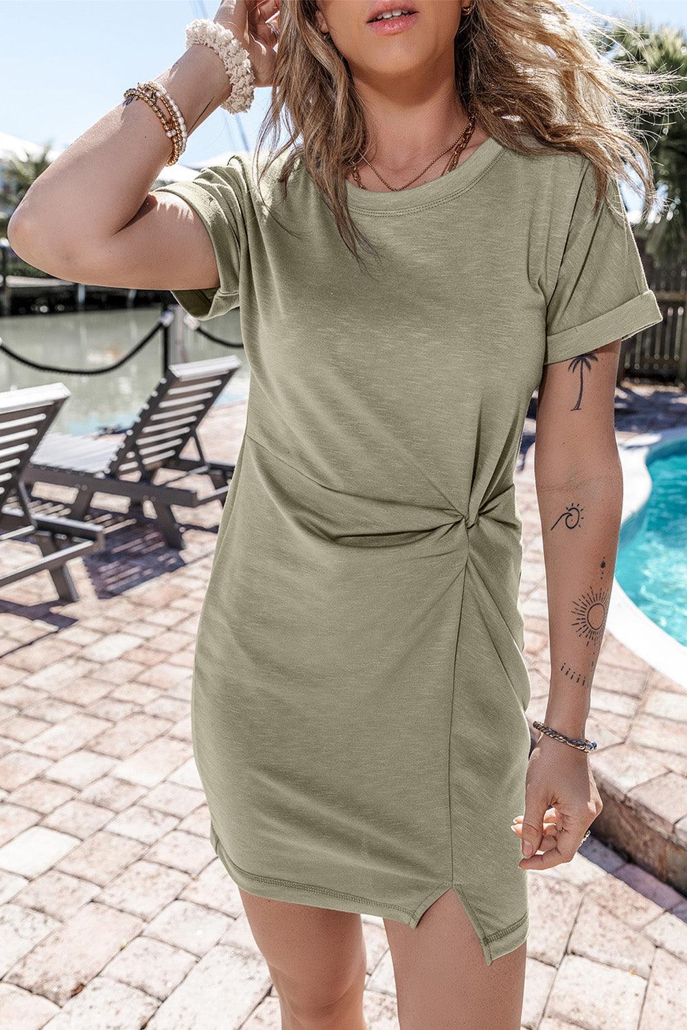 Gevouwen Mouw Twist Mini Jurk - T Shirt Dresses - Jurkjes.co